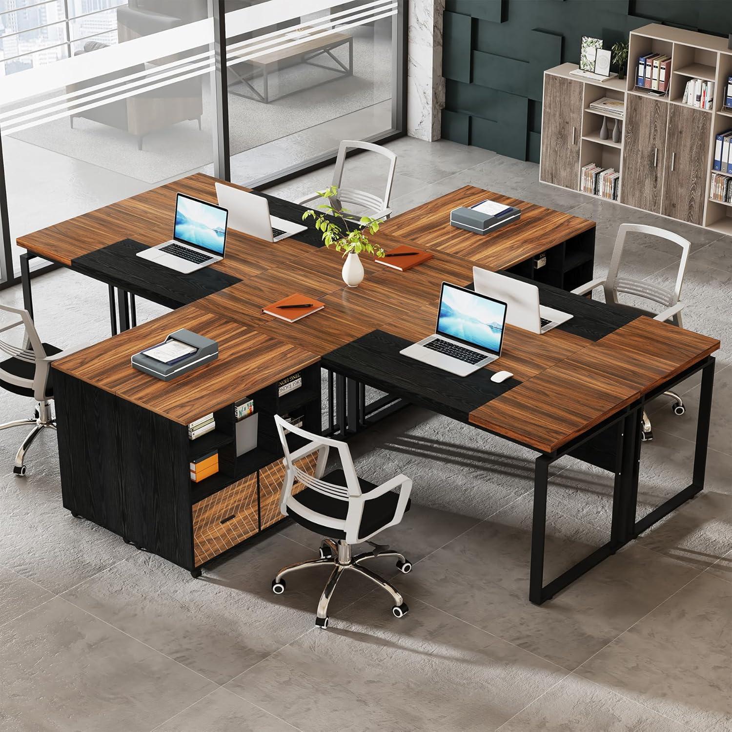 Tribesigns 63" Large Executive Desk L Shaped Computer Desk with File Storage Cabinet, Brown and Black