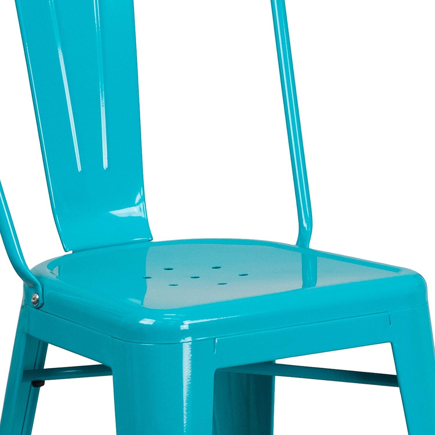 Emma and Oliver Commercial Grade 24"H Teal-Blue Metal Indoor-Outdoor Counter Stool w/ Back