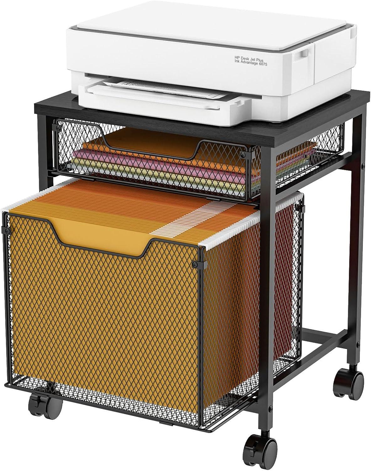 Rolling File Cabinet Cart,Printer Stand with 2 Drawers,Mobile Filing Cabinet on Lockable Wheels