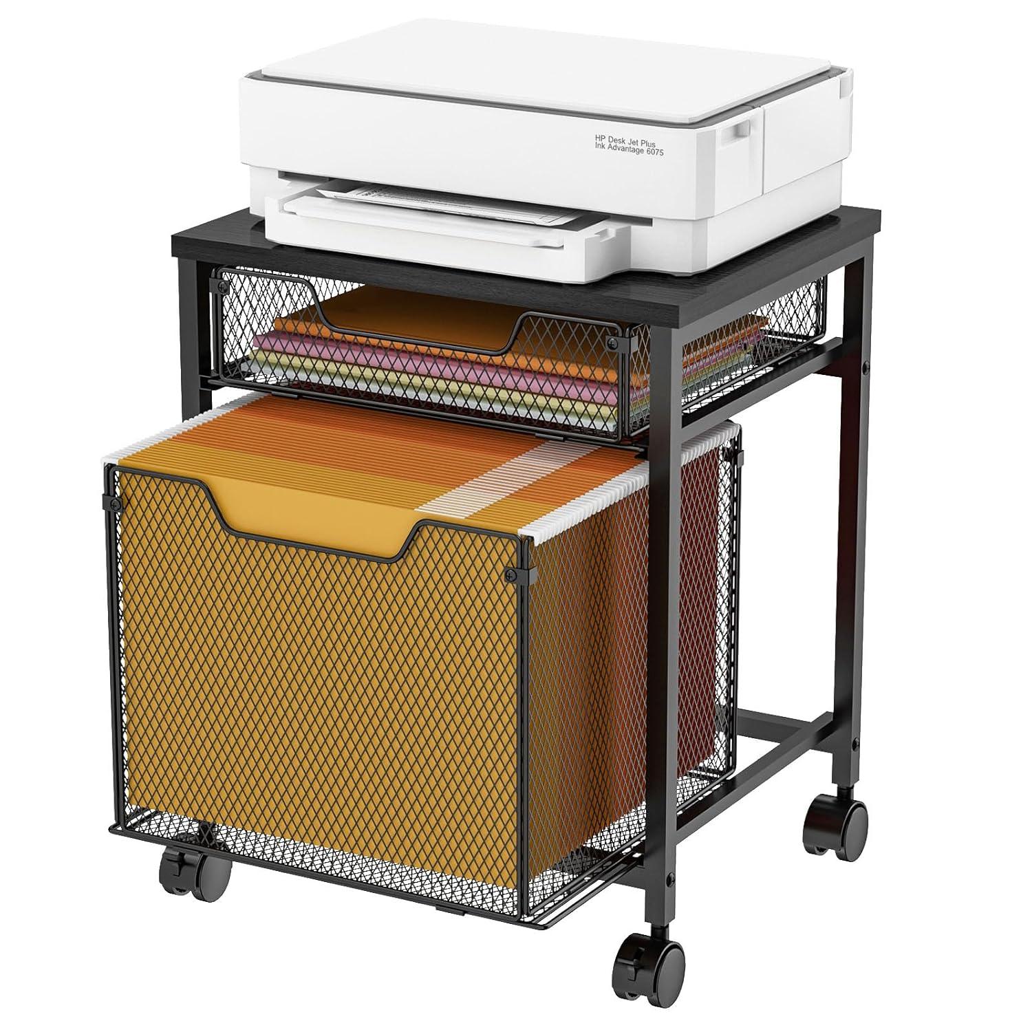 Rolling File Cabinet Cart,Printer Stand with 2 Drawers,Mobile Filing Cabinet on Lockable Wheels