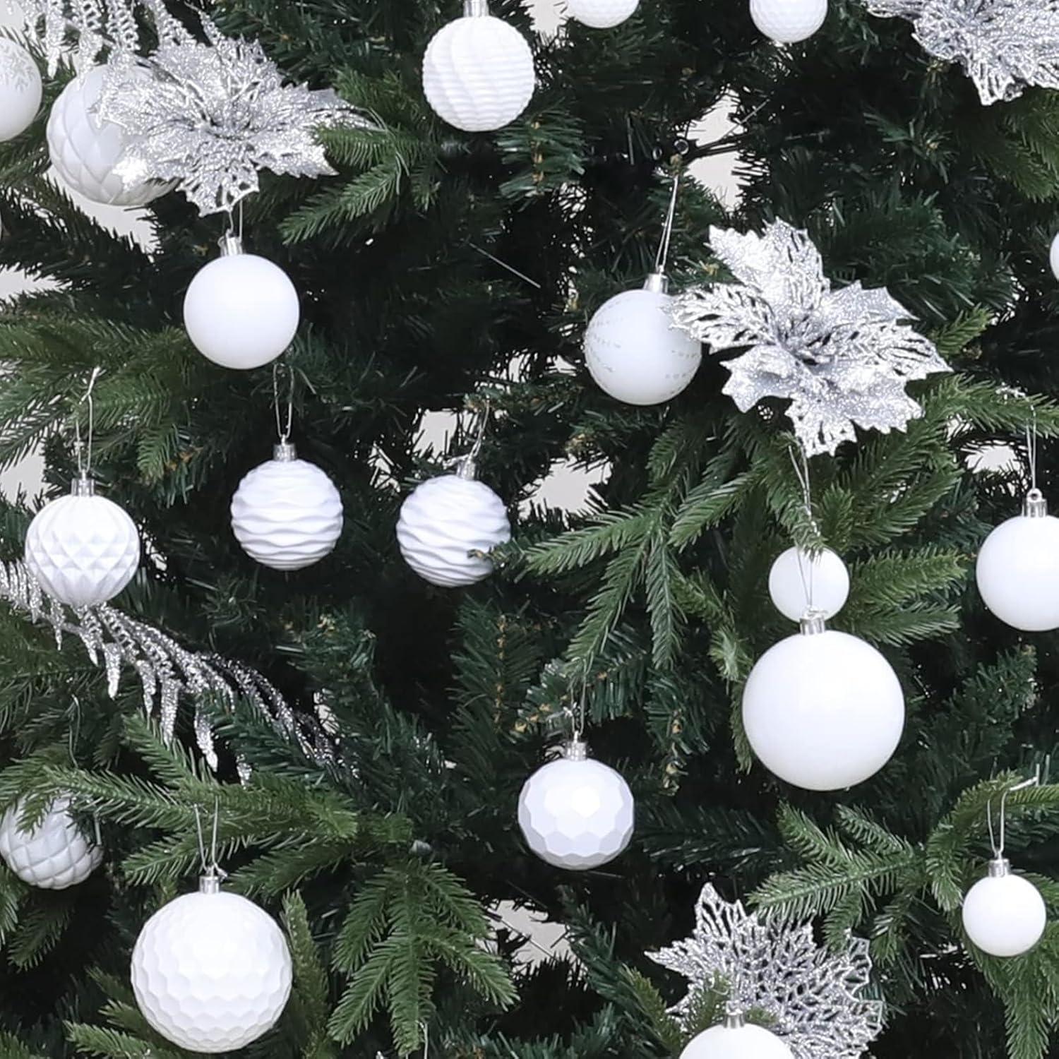 Christmas Balls Ornaments -36pcs YPF5 Shatterproof Christmas Tree Decorations with Hanging Loop for Xmas Tree Wedding Holiday Party Home Decor,6 Styles in 3 Sizes(White)