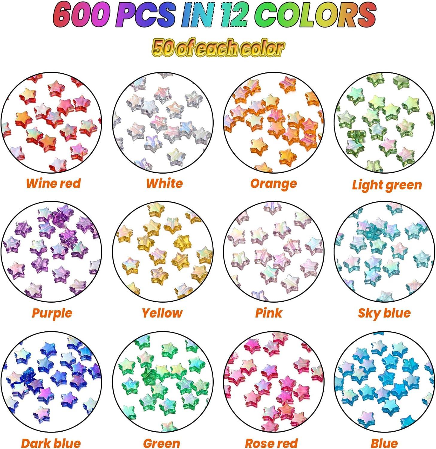 St. Kunkka 600 Pcs Acrylic Star Beads for Jewelry Making Craft DIY - 12 Mixed Colors, Clear Acrylic AB Colors Star Spacer Beads for DIY Bracelet, Necklace, Earrings