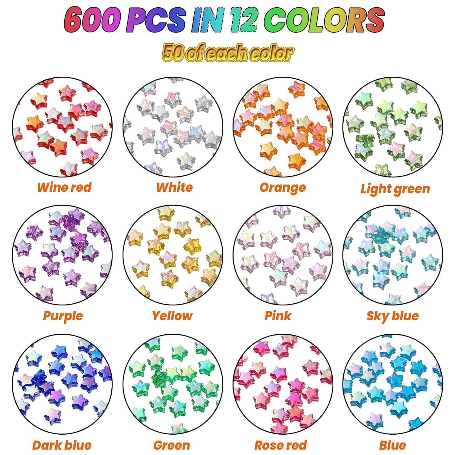 St. Kunkka 600 Pcs Acrylic Star Beads for Jewelry Making Craft DIY - 12 Mixed Colors, Clear Acrylic AB Colors Star Spacer Beads for DIY Bracelet, Necklace, Earrings