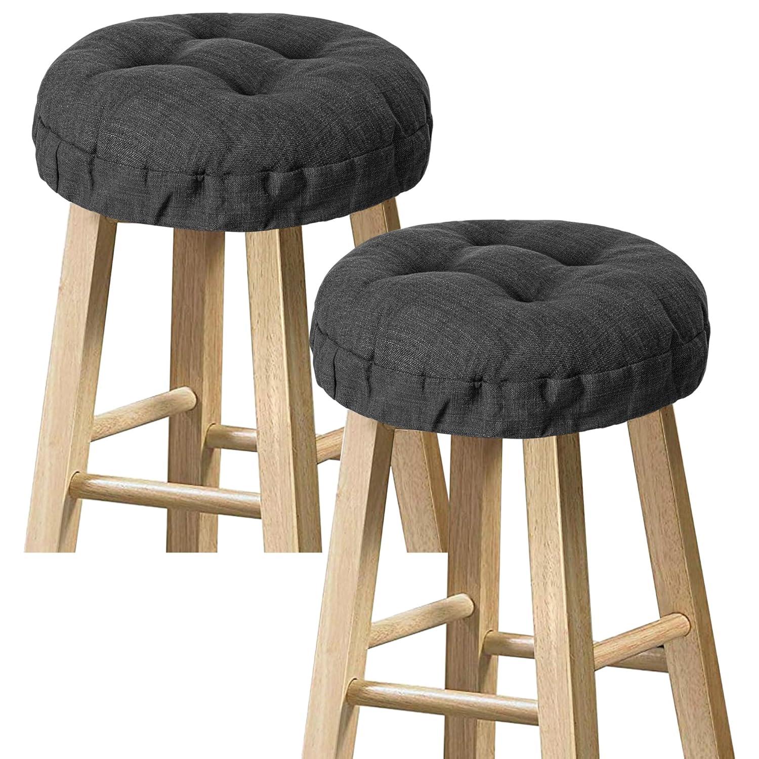 Sunlit Bar Stool Covers - Set of 2 Round Bar Stool Seat Covers, Soft and Cushioned Bar Chair Covers, Easy to Install and Wash, Cover Only, 12 Inch Diameter, Black