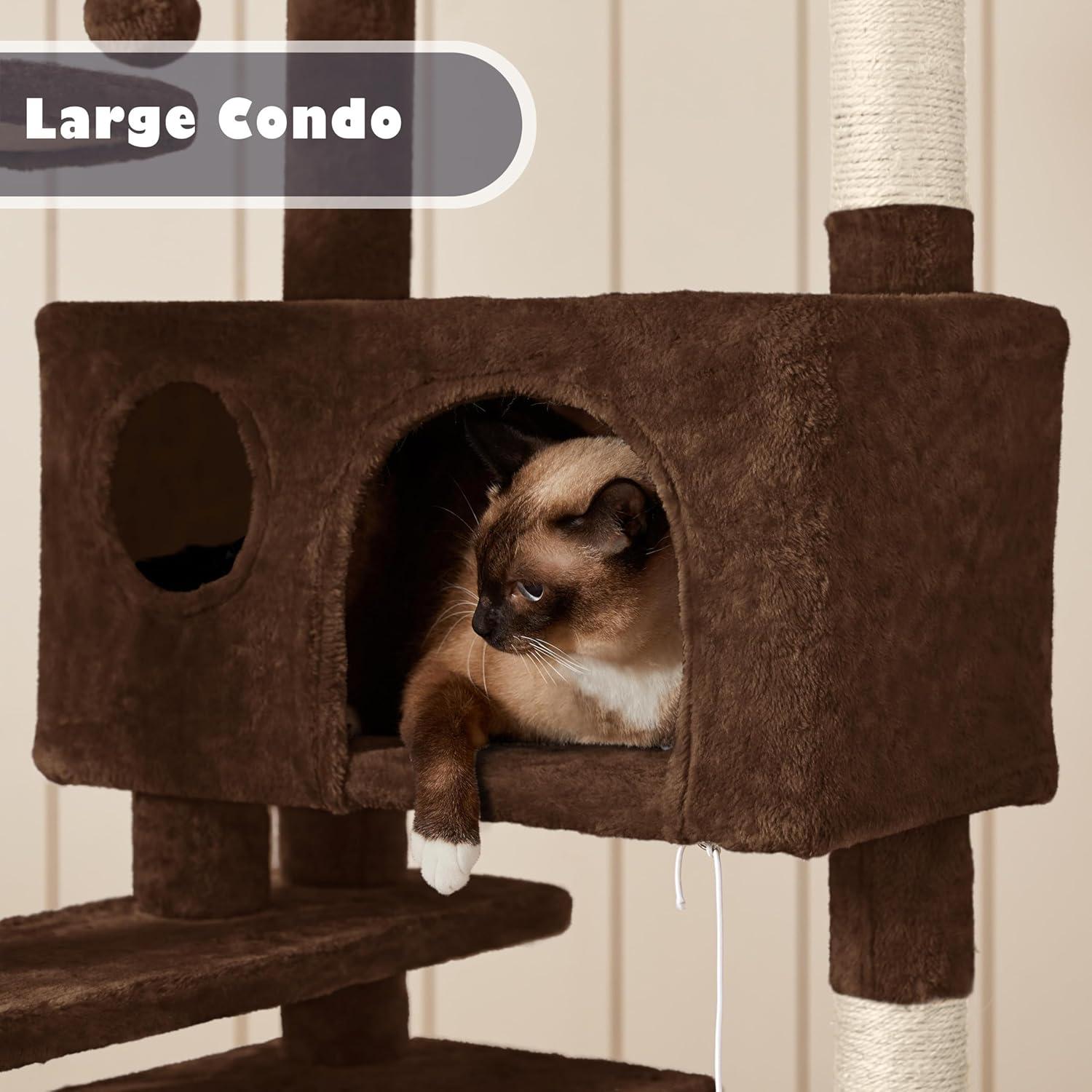 54" Cat Tree, Cat Tower Condo with Scratching Post and Ladder, Pet Furniture with Hanging Ball and Platforms for Indoor, Home