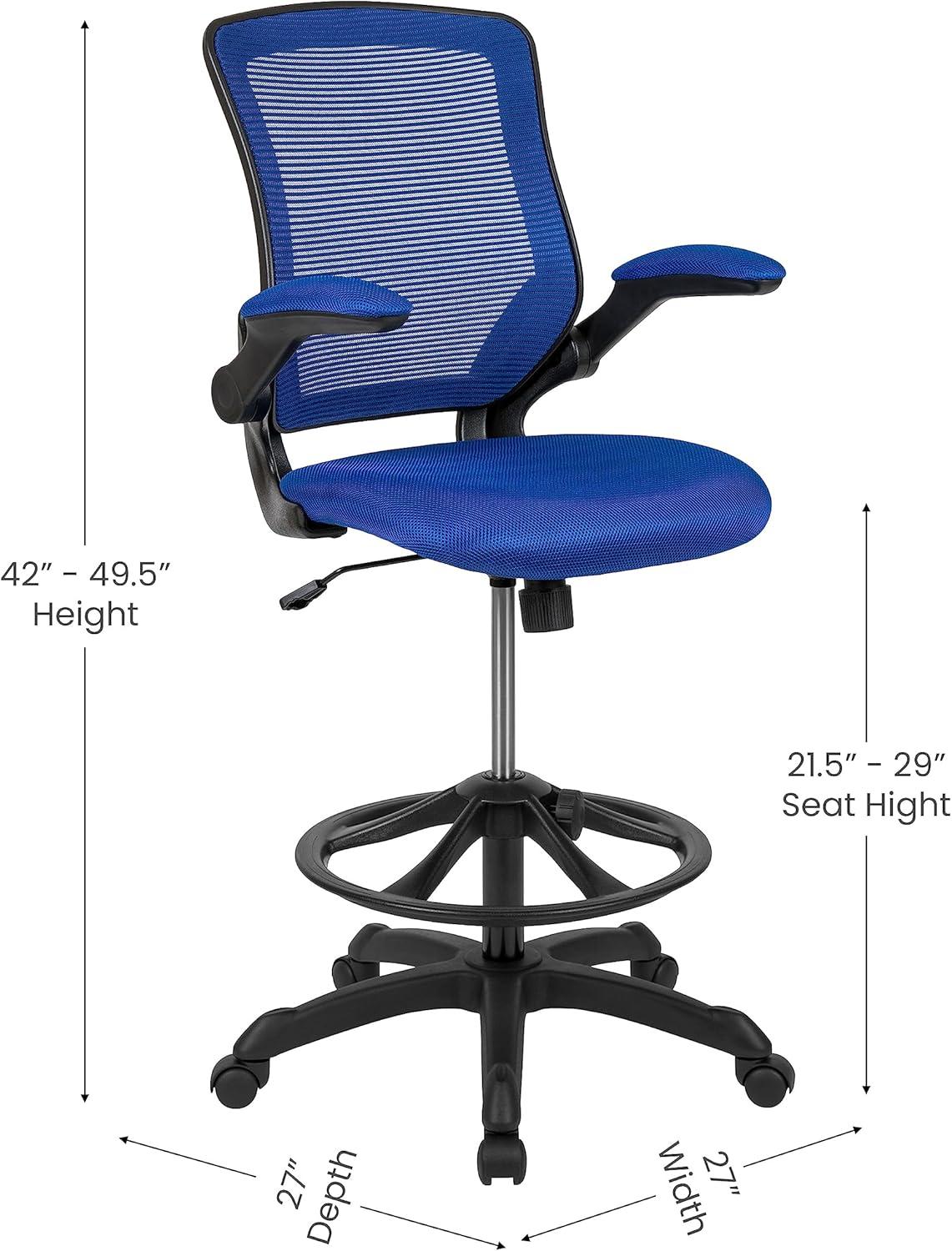 Flash Furniture Mid-Back Mesh Ergonomic Drafting Chair with Adjustable Foot Ring and Flip-Up Arms