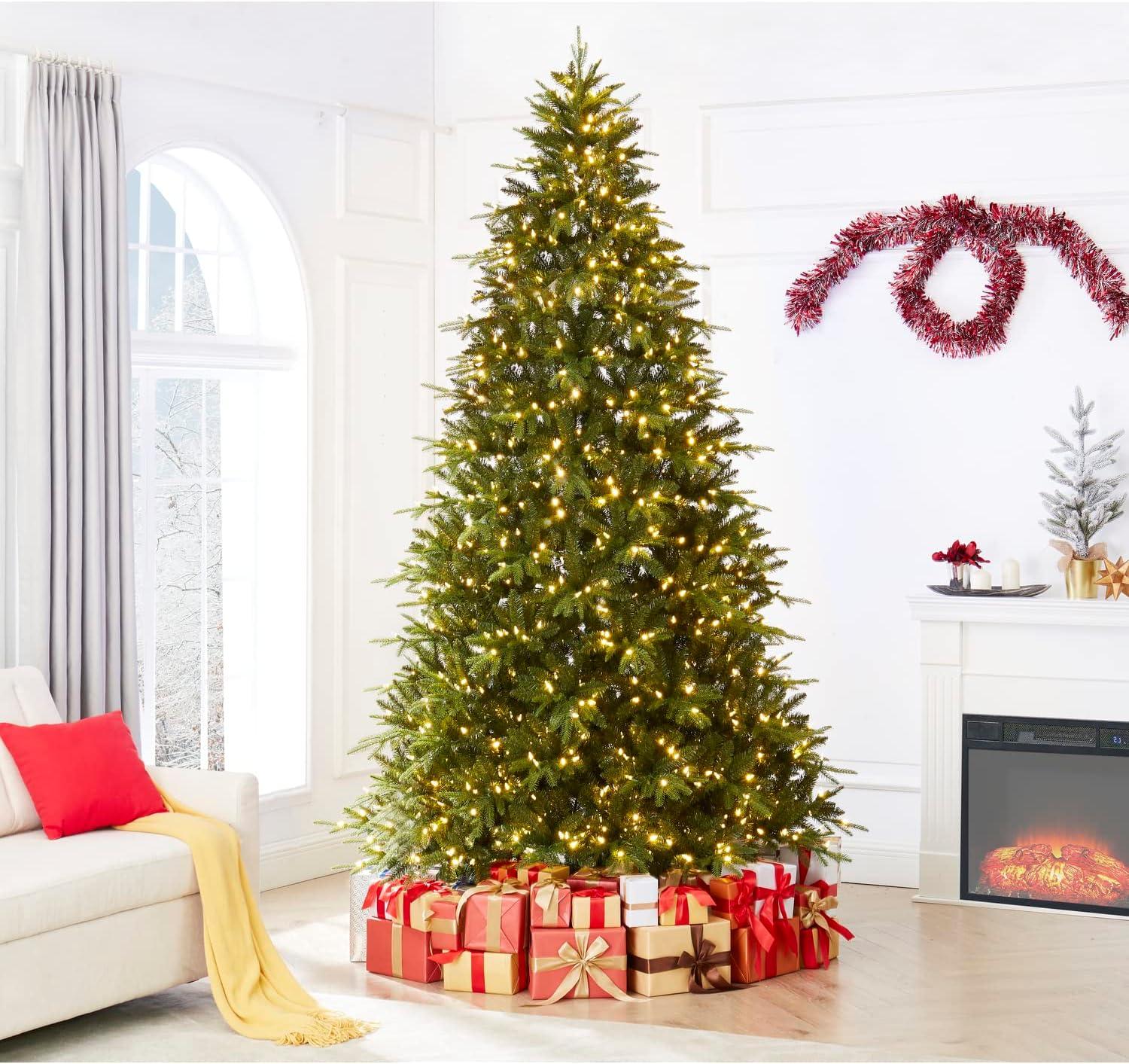 9ft Green Prelit Fir Christmas Tree with Warm LED Lights