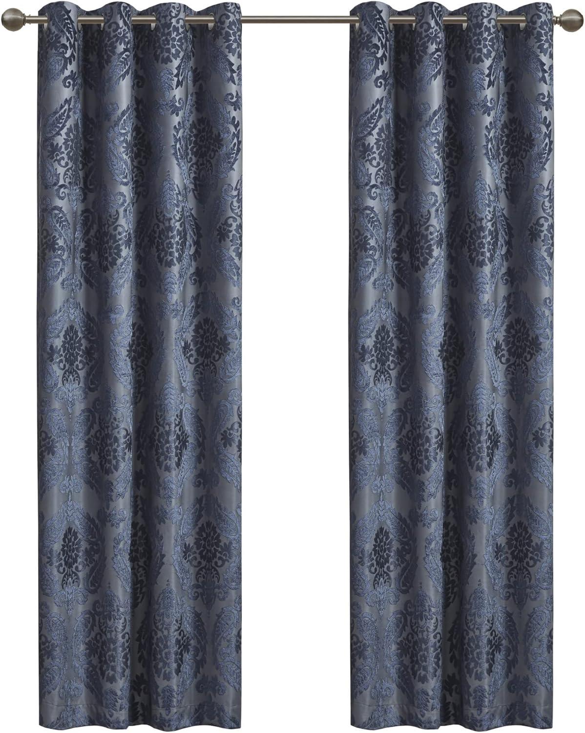 Amelia Knitted Jacquard Paisley Total Blackout Grommet Top Curtain Panel