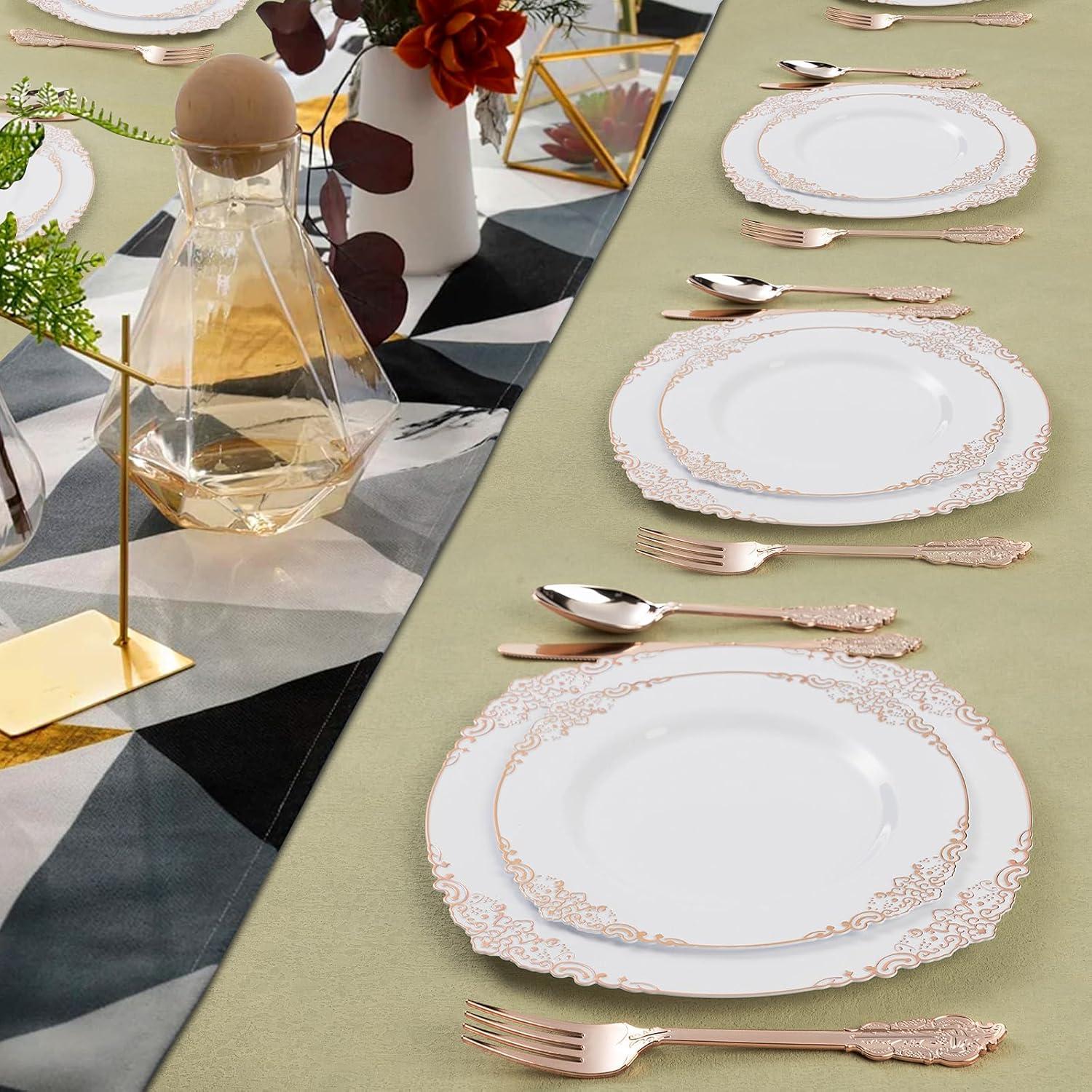 Rosdorf Park Plastic Plates,Disposable,Party,Thanksgiving,350PCS,100 Rim Plates,50 ware,50Napkins
