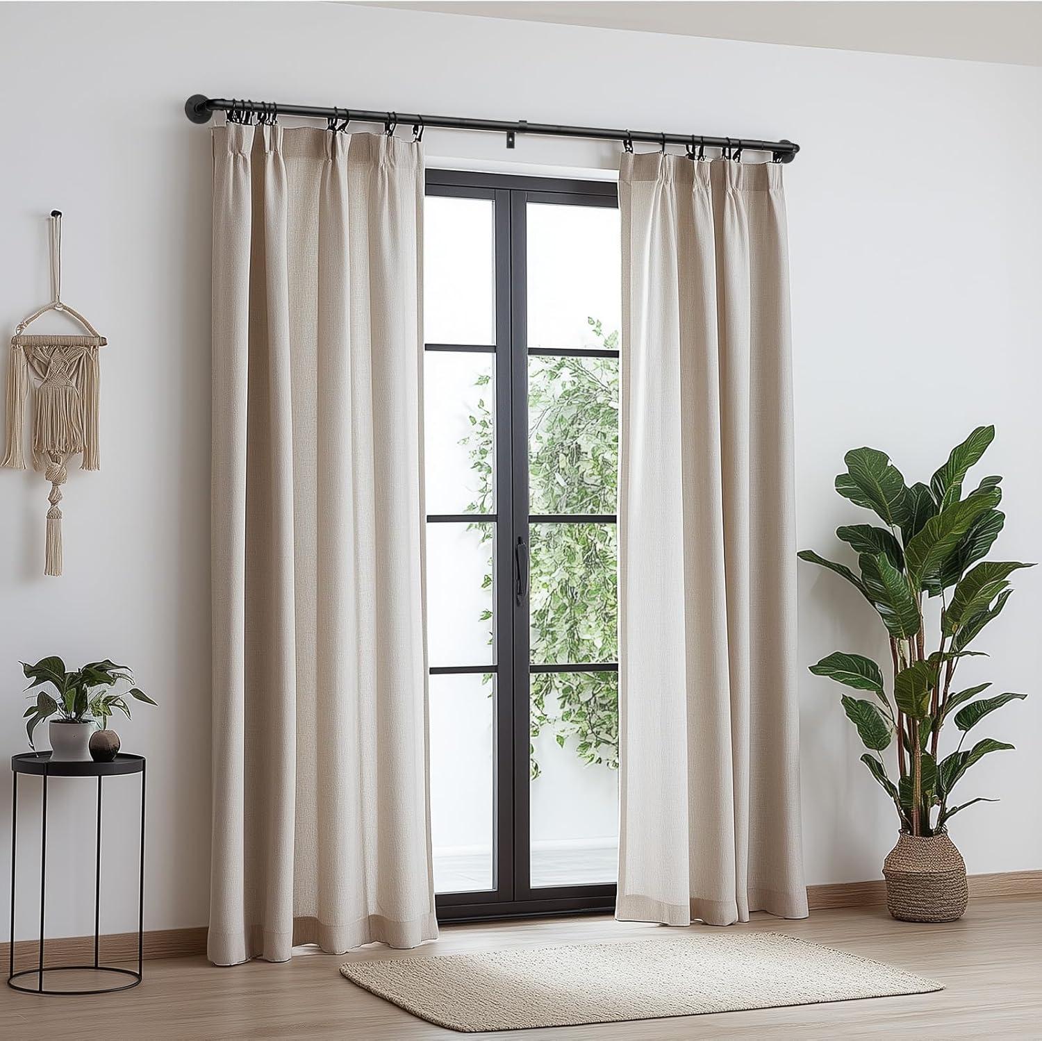66" to 120"Curtain Rods for Windows, 1 inch Industrial Curtain Rod, Adjustable Wrap Around Black Curtain Rods, Black Industrial Indoor/Outdoor Curtain Rod