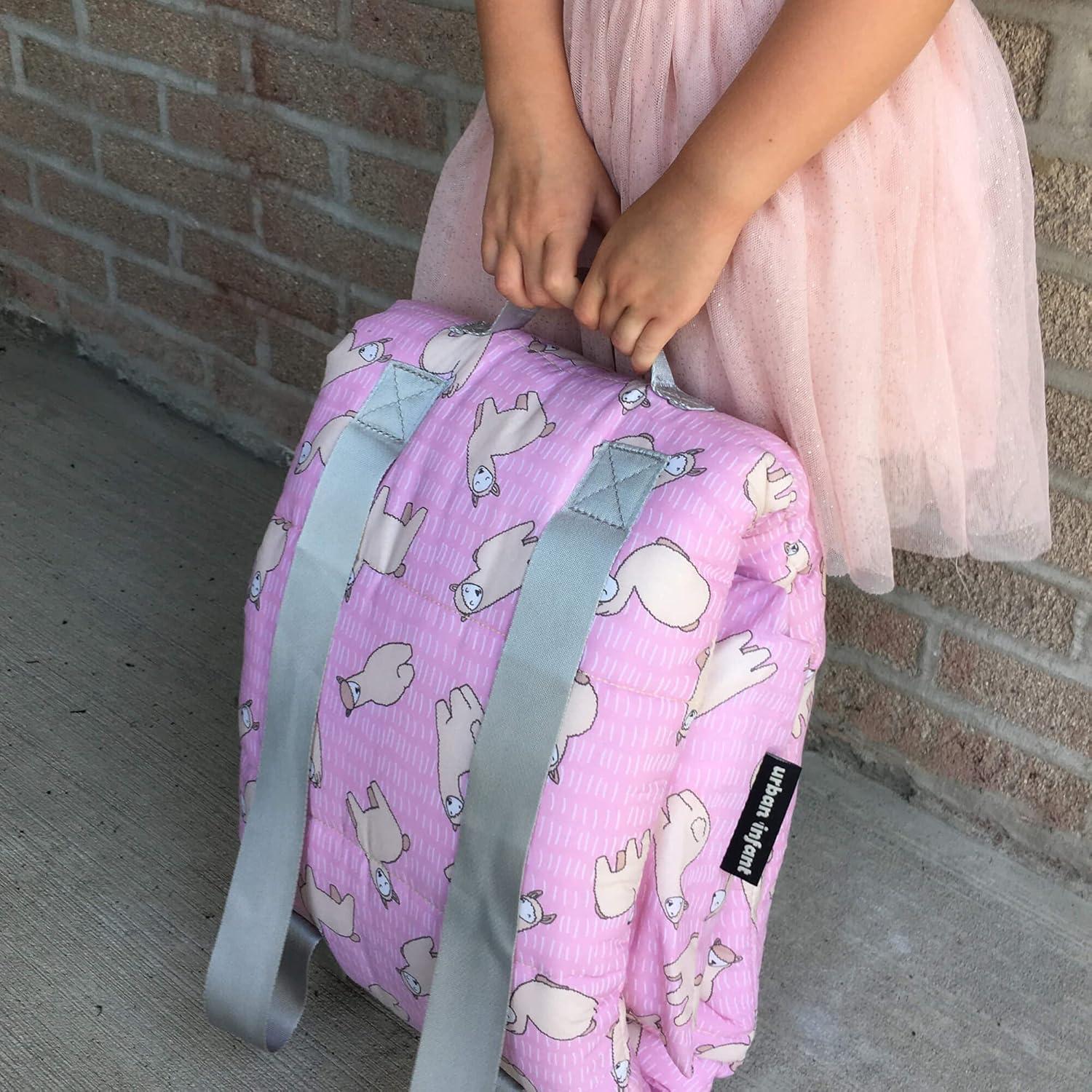 Pink and White Cotton Polyester Toddler Nap Mat with Llama Print