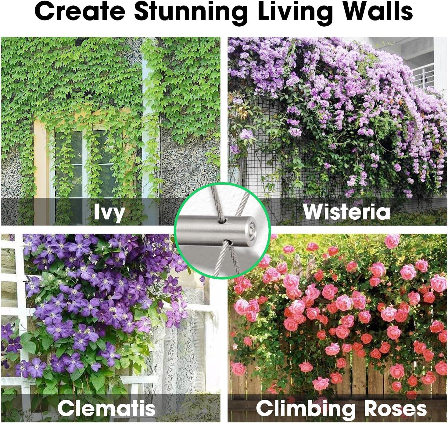 VIVOSUN Wire Trellis Kit with 20 Set Holders and 98.4ft Wire Rope, 316 Stainless Steel Espalier Cable Trellis Kit for Climbing Plants, Vines and Green Wall