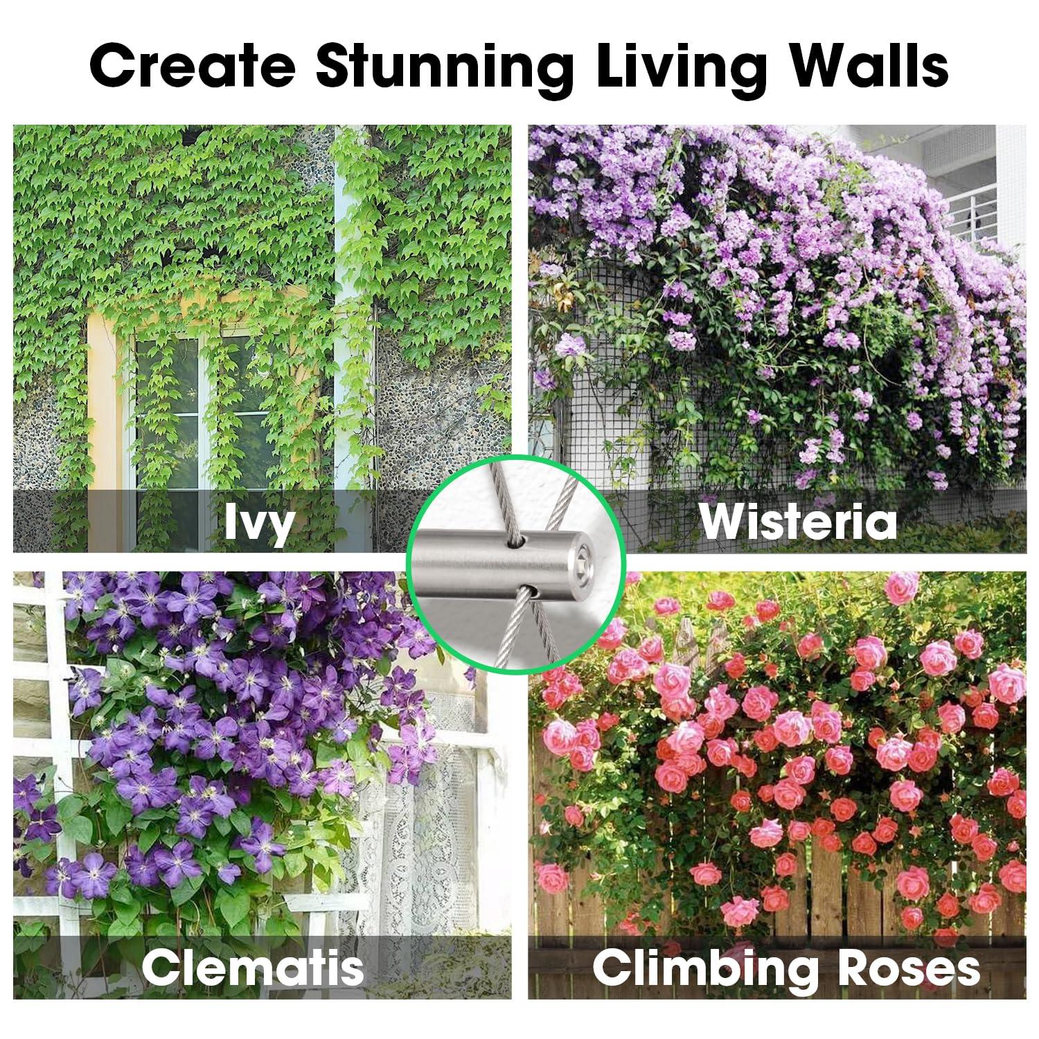 VIVOSUN Wire Trellis Kit with 20 Set Holders and 98.4ft Wire Rope, 316 Stainless Steel Espalier Cable Trellis Kit for Climbing Plants, Vines and Green Wall