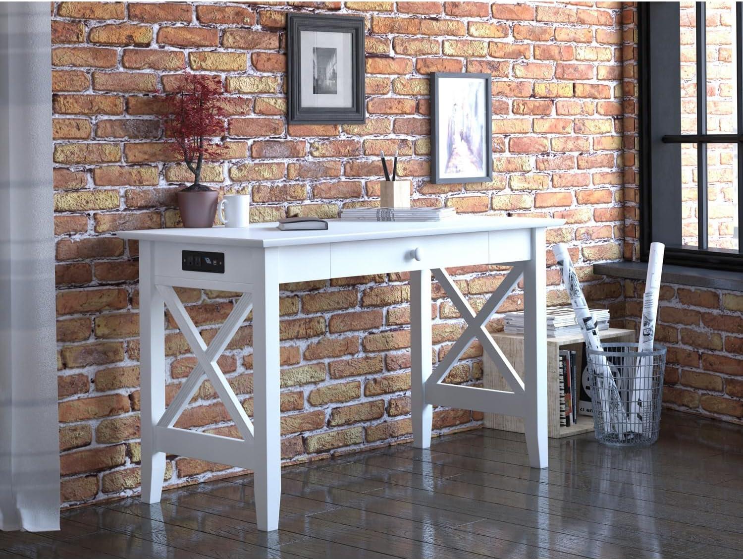 Lexi Desk with Drawer and Charging Station in White