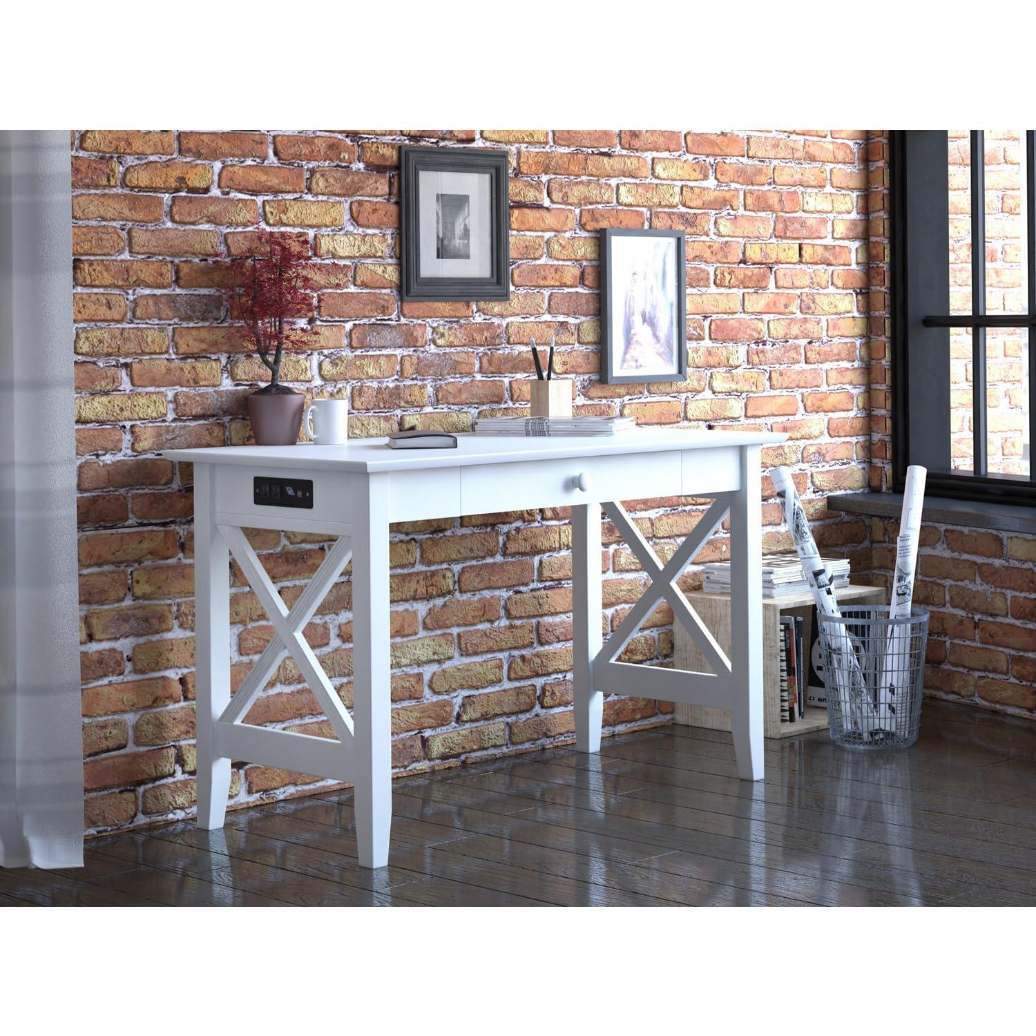 Lexi Desk with Drawer and Charging Station in White