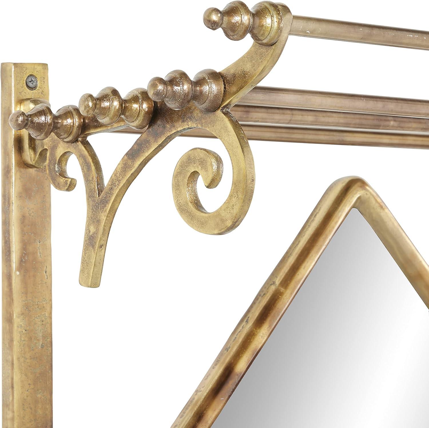 25" x 28" Bathroom Wall Rack with Hooks and Mirror Brass - Olivia & May