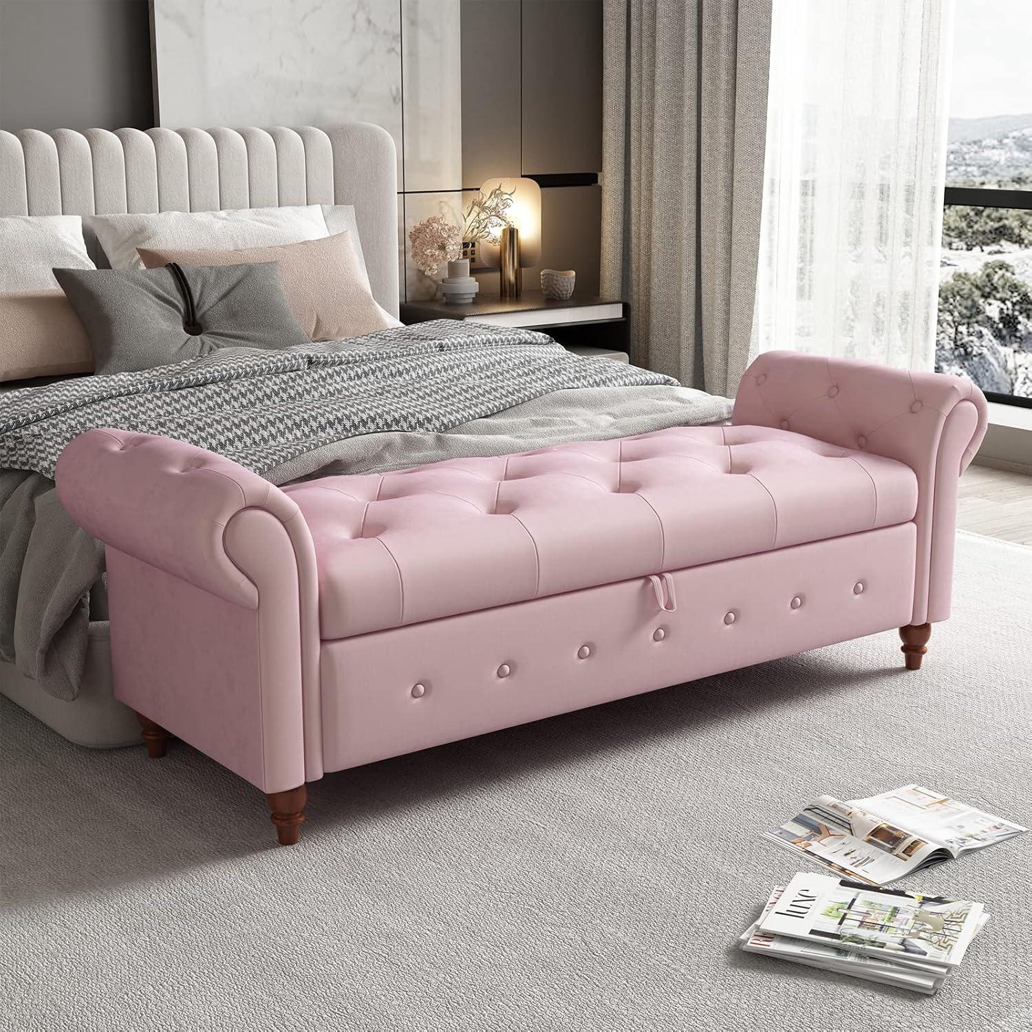 63" Bed Bench Pink Velvet