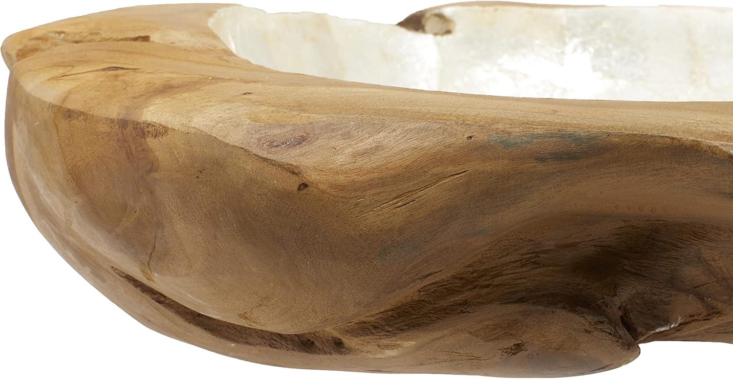 16" Teak Wood Handcrafted Live Edge Decorative Bowl with Capiz Interior