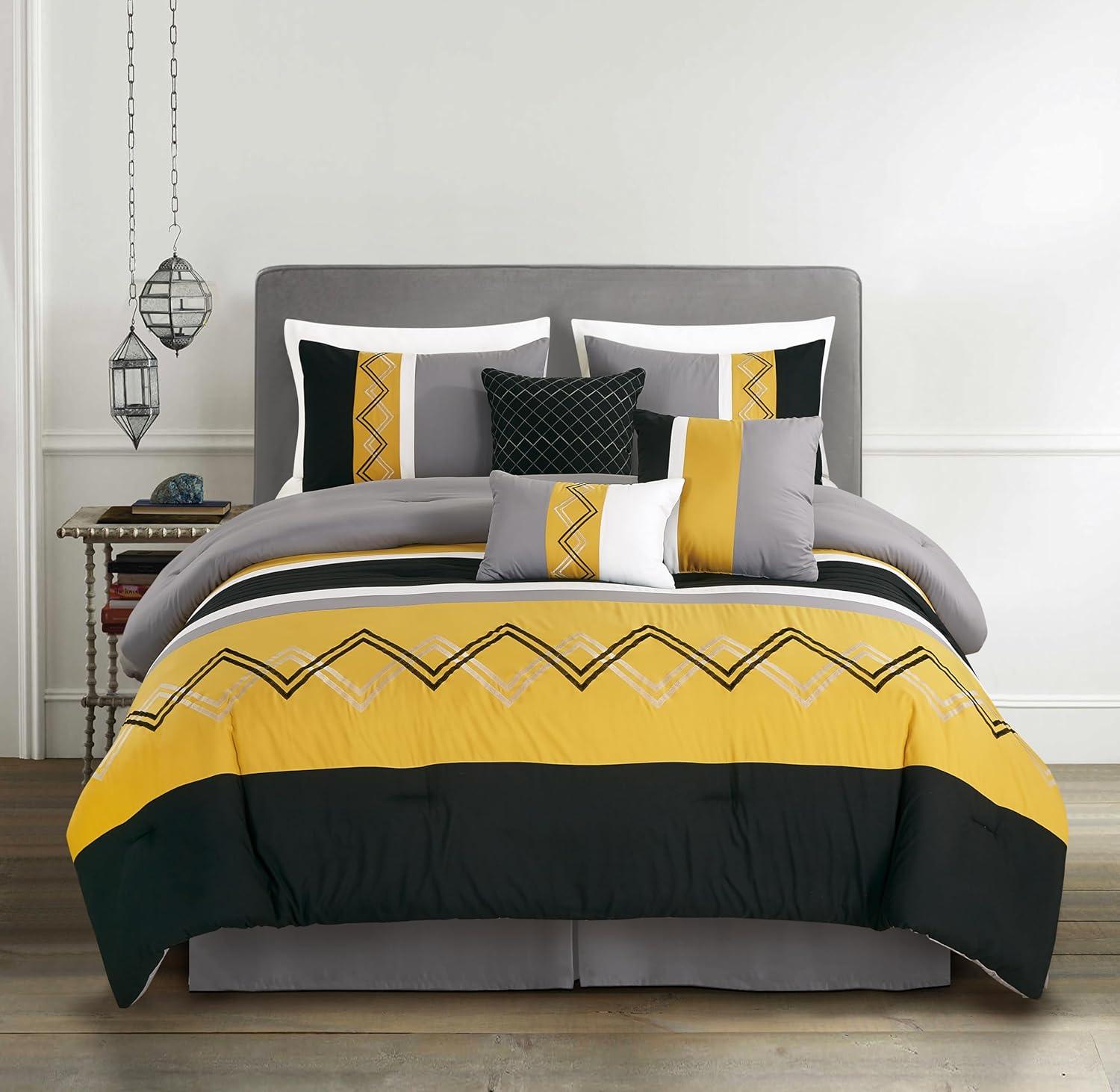 Chezmoi Collection Microfiber Modern & Contemporary 7 Piece Comforter Set