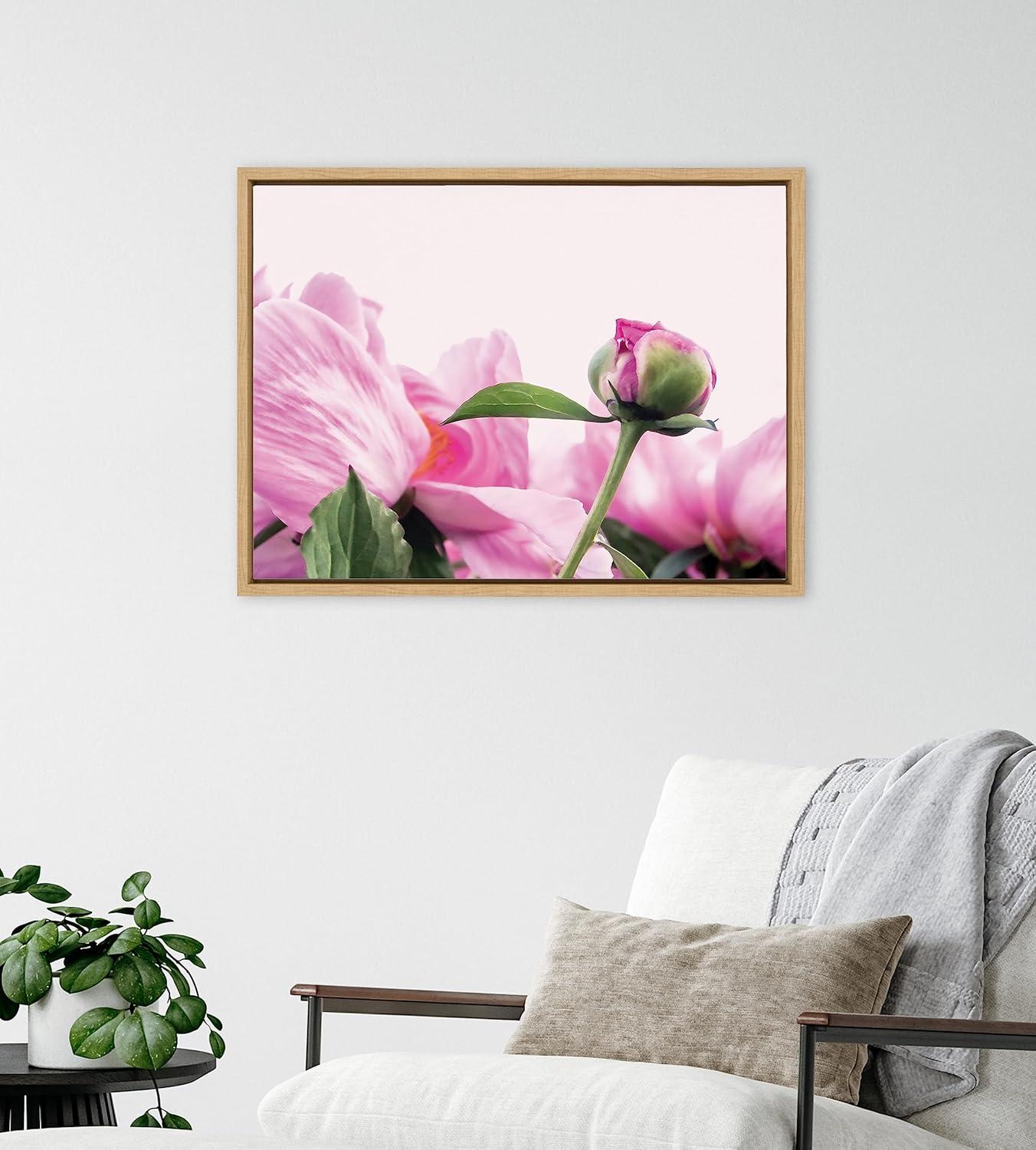 Pink Peony Bud Framed Canvas Wall Art, 18x24 Natural