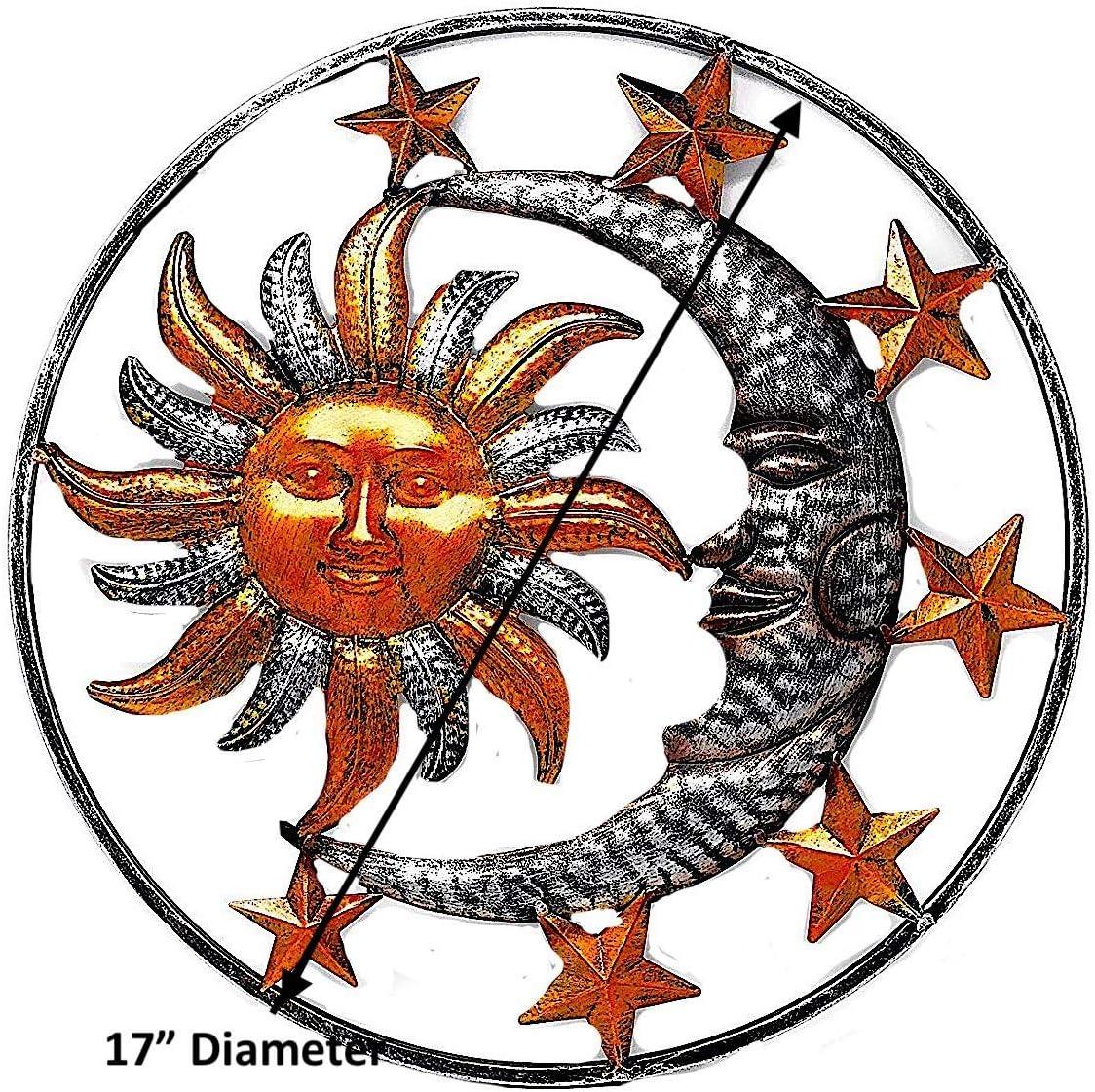 Large Metal Sun Moon Star Wall Art Sculpture Decor for Indoor Outdoor (17" Diameter)