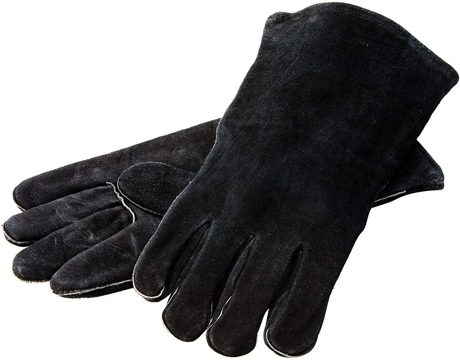 Black Leather Heat-Resistant Cooking Gloves, One Size