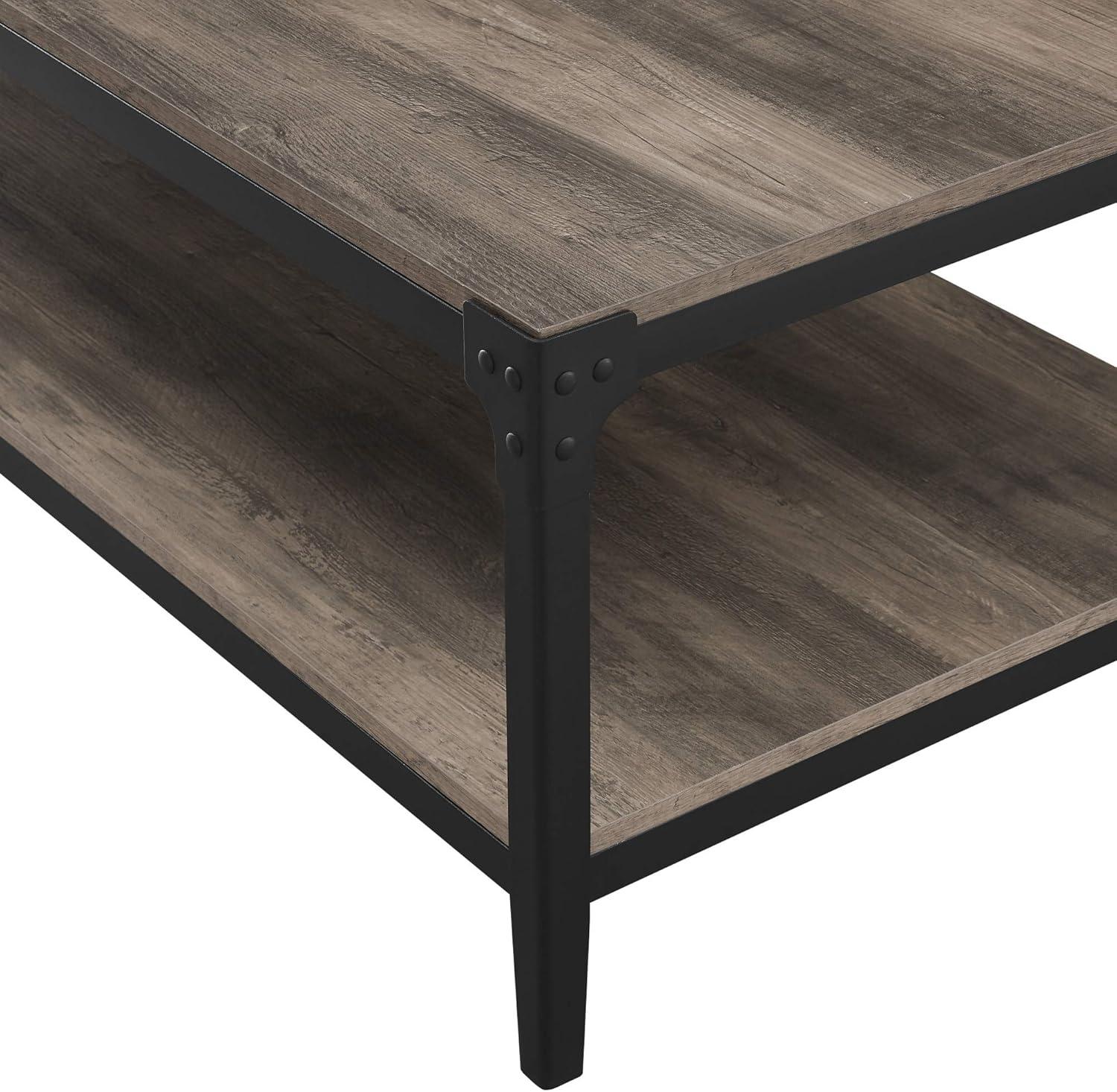 Angle Iron Rustic Metal and Wood Coffee Table in Gray Wash