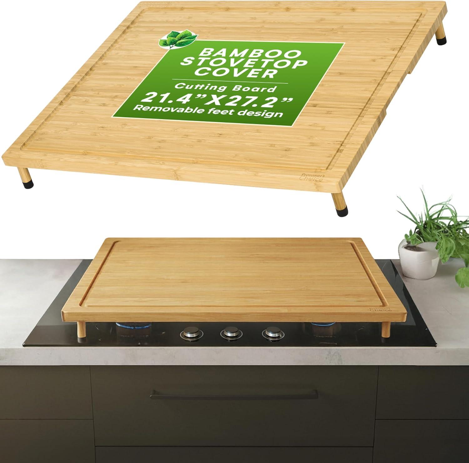 Prosumer's Choice Bamboo Stovetop Cover Cutting Board with Adjustable Legs - Large Size