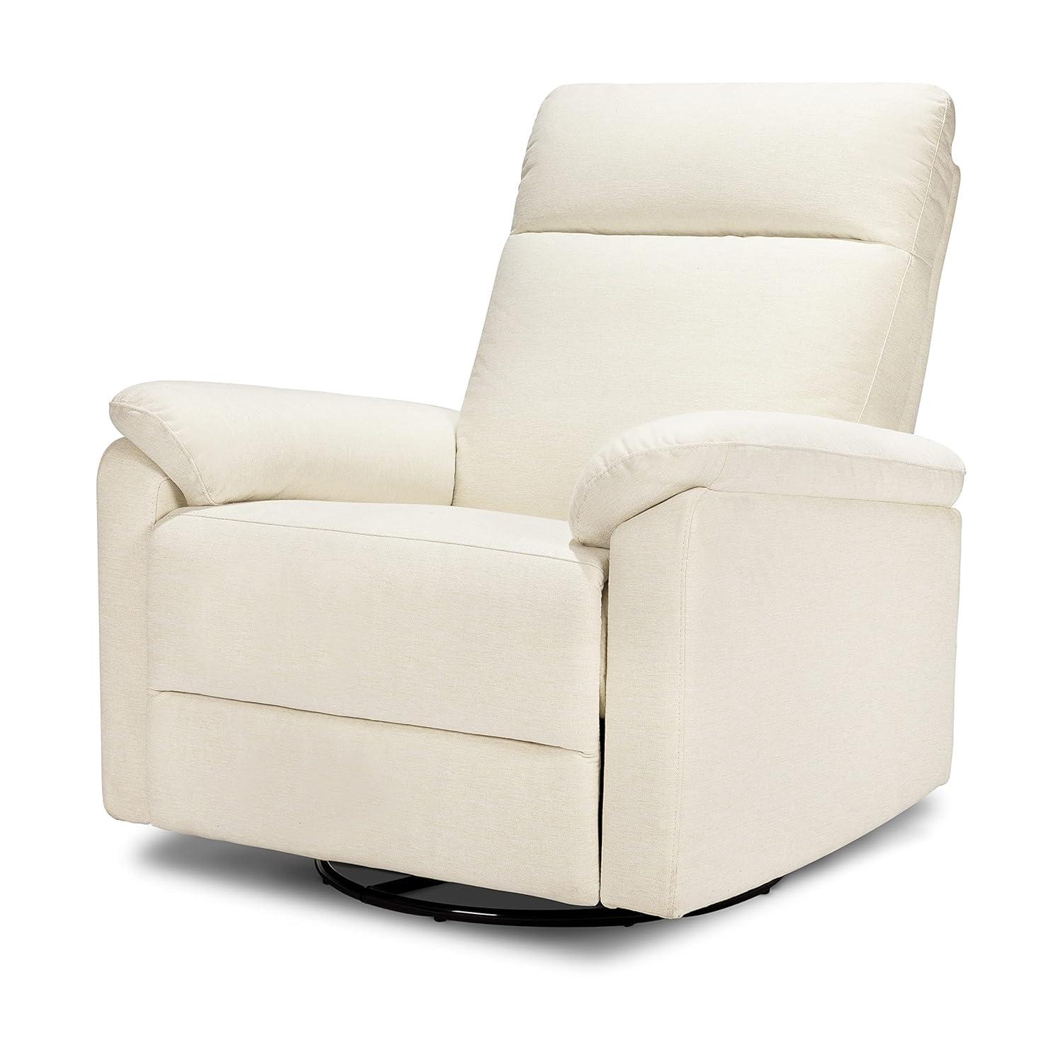 Vanilla Swivel Recliner with Wood Base and Spot Clean Fabric