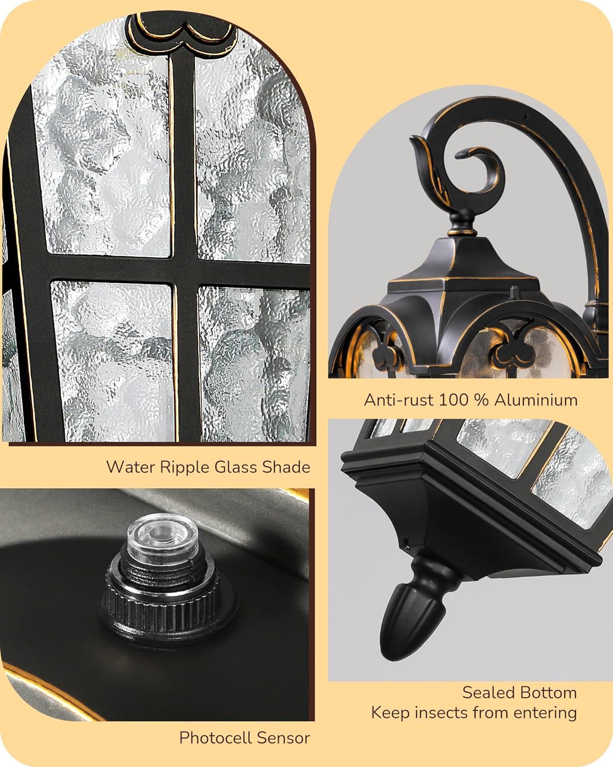 17.3 in. Black Dusk to Dawn Outdoor Wall Lantern Sconce Light with Built-in 2 GFCI Outlet