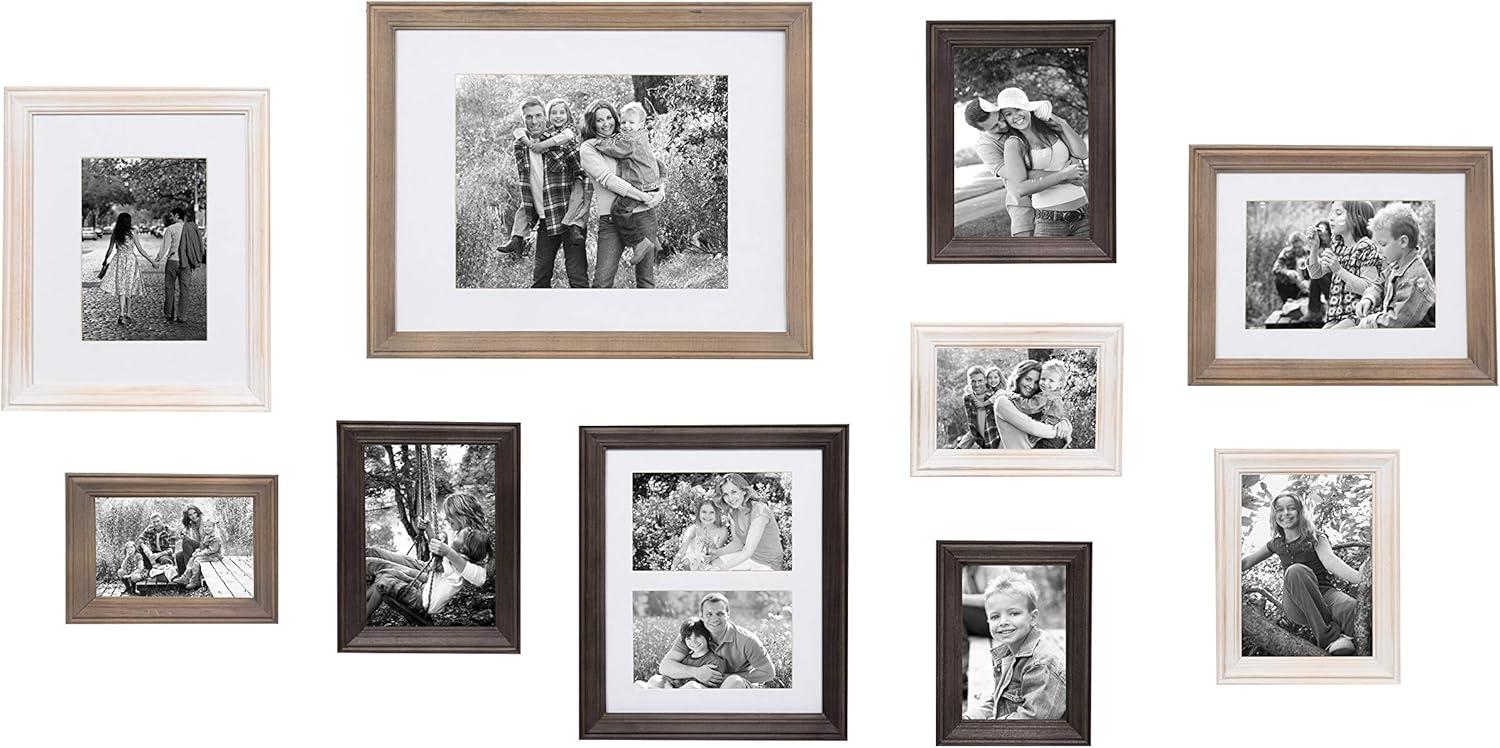 10-Piece White Wash, Charcoal, and Rustic Gray Wood Frame Set