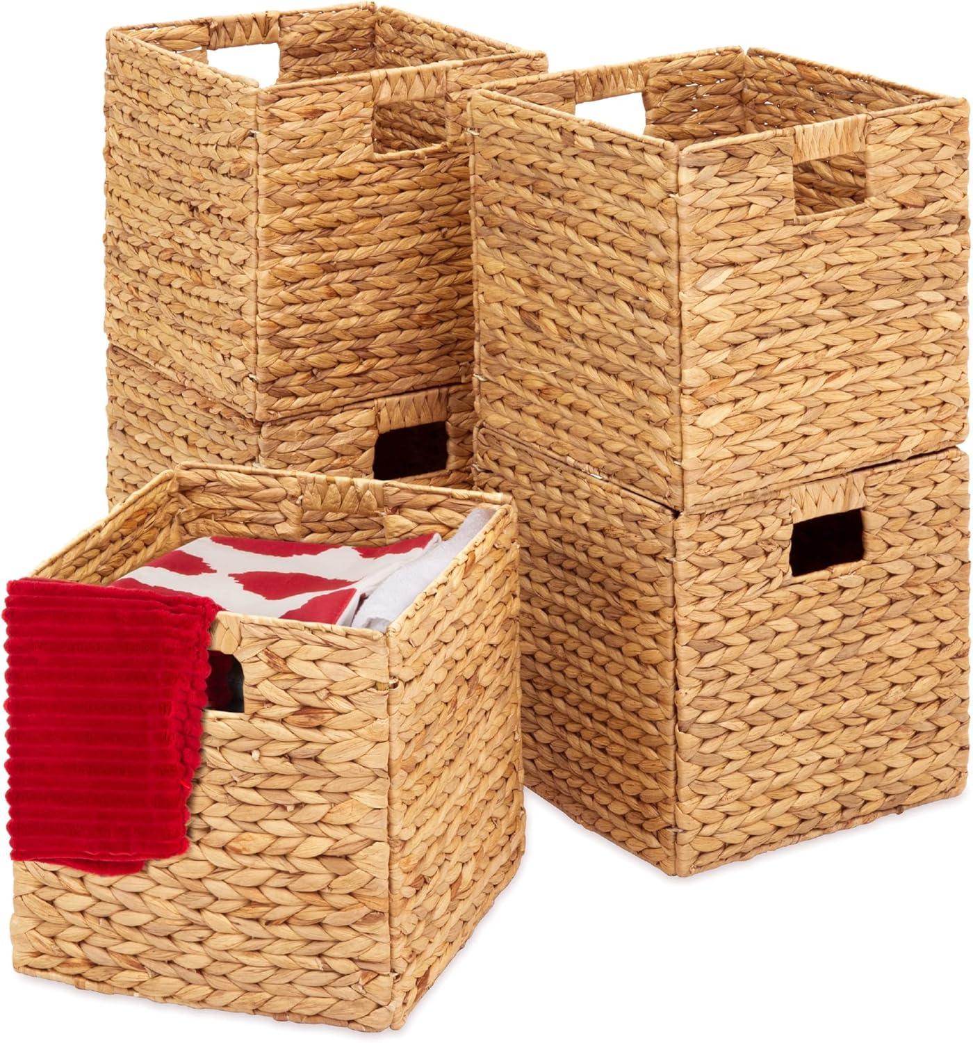 Natural Hyacinth Collapsible Storage Baskets 12x12in, Set of 5