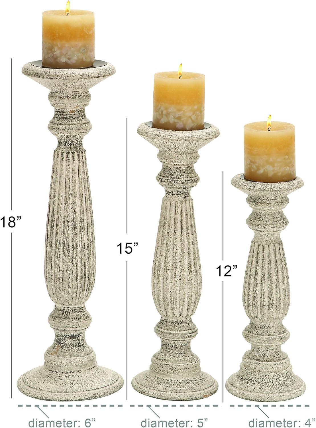 Set of 3 Traditional Wooden Pillar Candle Holders White - Olivia & May: Elegant Mango Wood, Votive Compatible