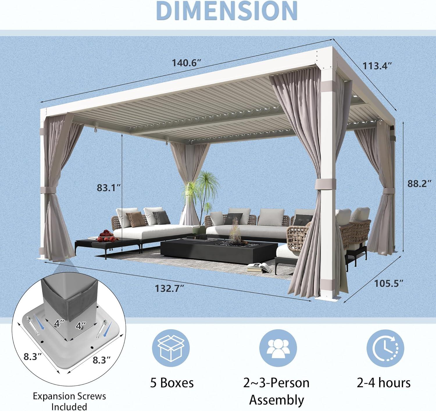 Aluminum Outdoor Pergola with Adjustable Louver Roof