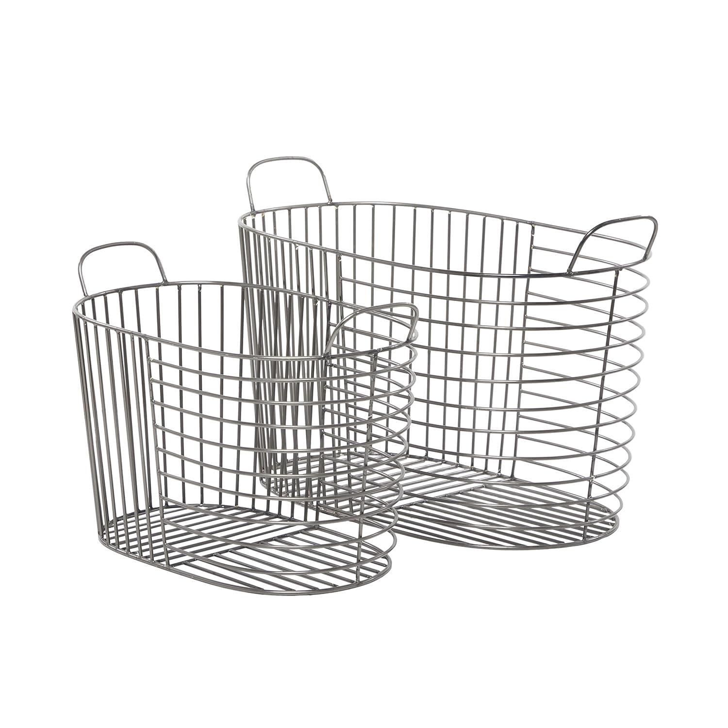 CosmoLiving by Cosmopolitan Metal Round Storage Basket with Handles, Set of 2 21", 17"W, Dark Gray