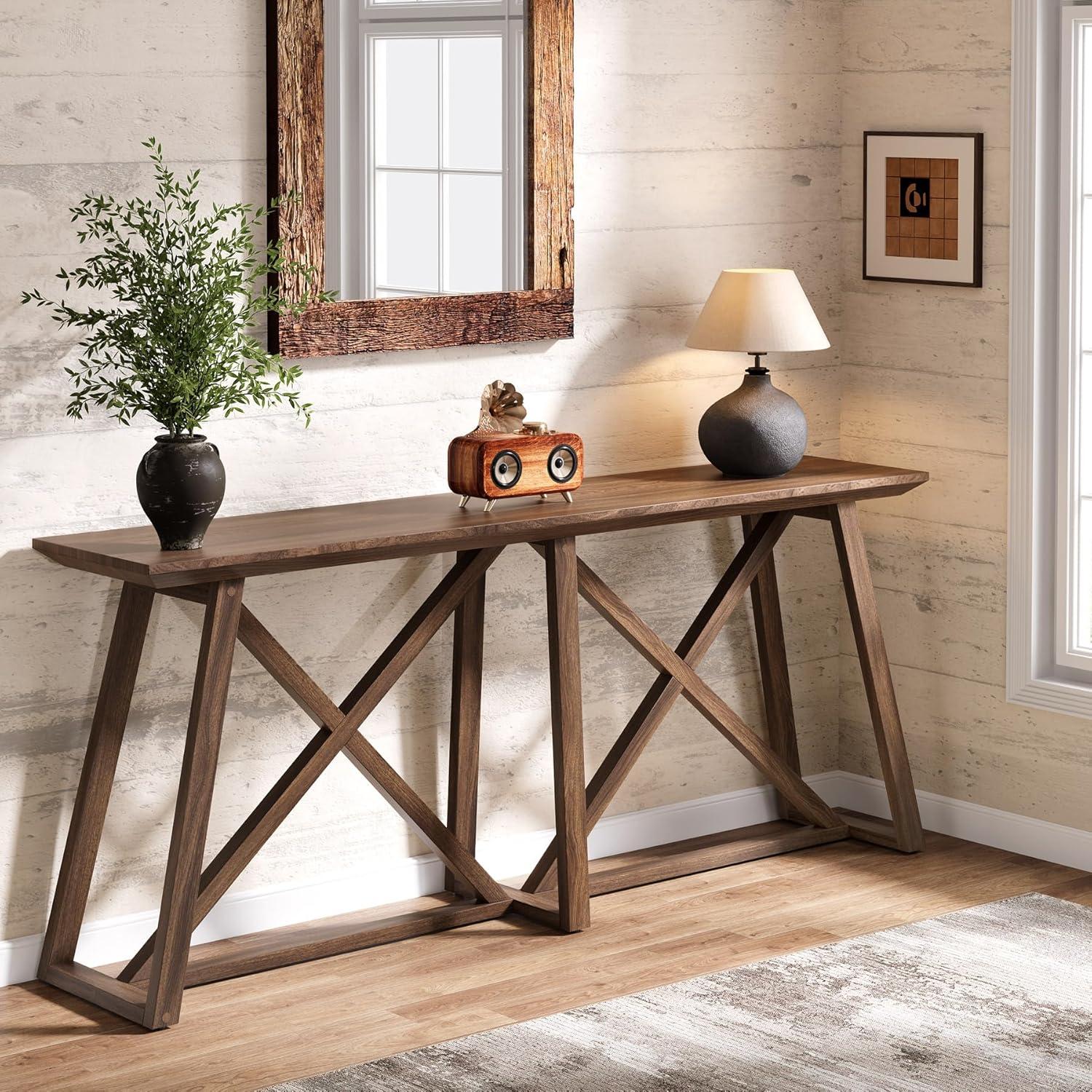 Tribesigns Farmhouse Console Table for Entryway: 70.9-Inch Extra Long Entryway Entry Table, Narrow Wooden Sofa Table Behind Couch for Hallway, Entrance, Foyer, Living Room, Rustic Brown