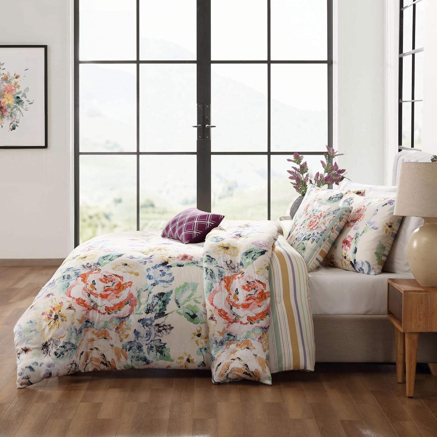 King Reversible Floral Cotton 5-Piece Comforter Set