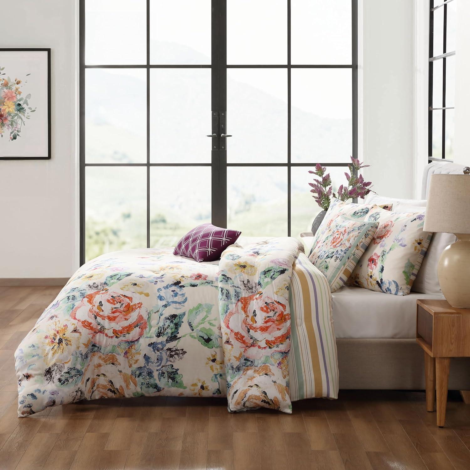 BeBeJan Bebejan Floral Garden on Mocha 100% Cotton 5-Piece Reversible Comforter Set