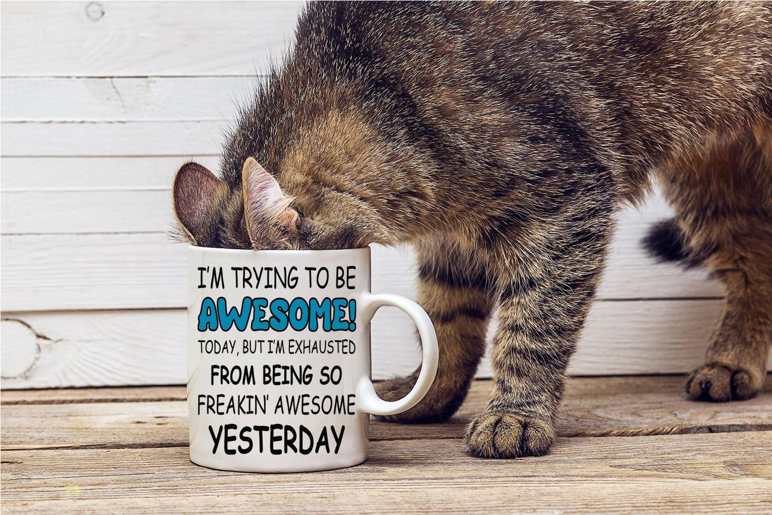 Trying To Be Awesome Today Funny Humorous Coffee & Tea Mug, Best Birthday Gag Giftables for Best Friend, Boyfriend, Girlfriend, Mom, Dad, Him or Her, Men & Women Coworker and Boss (11oz)