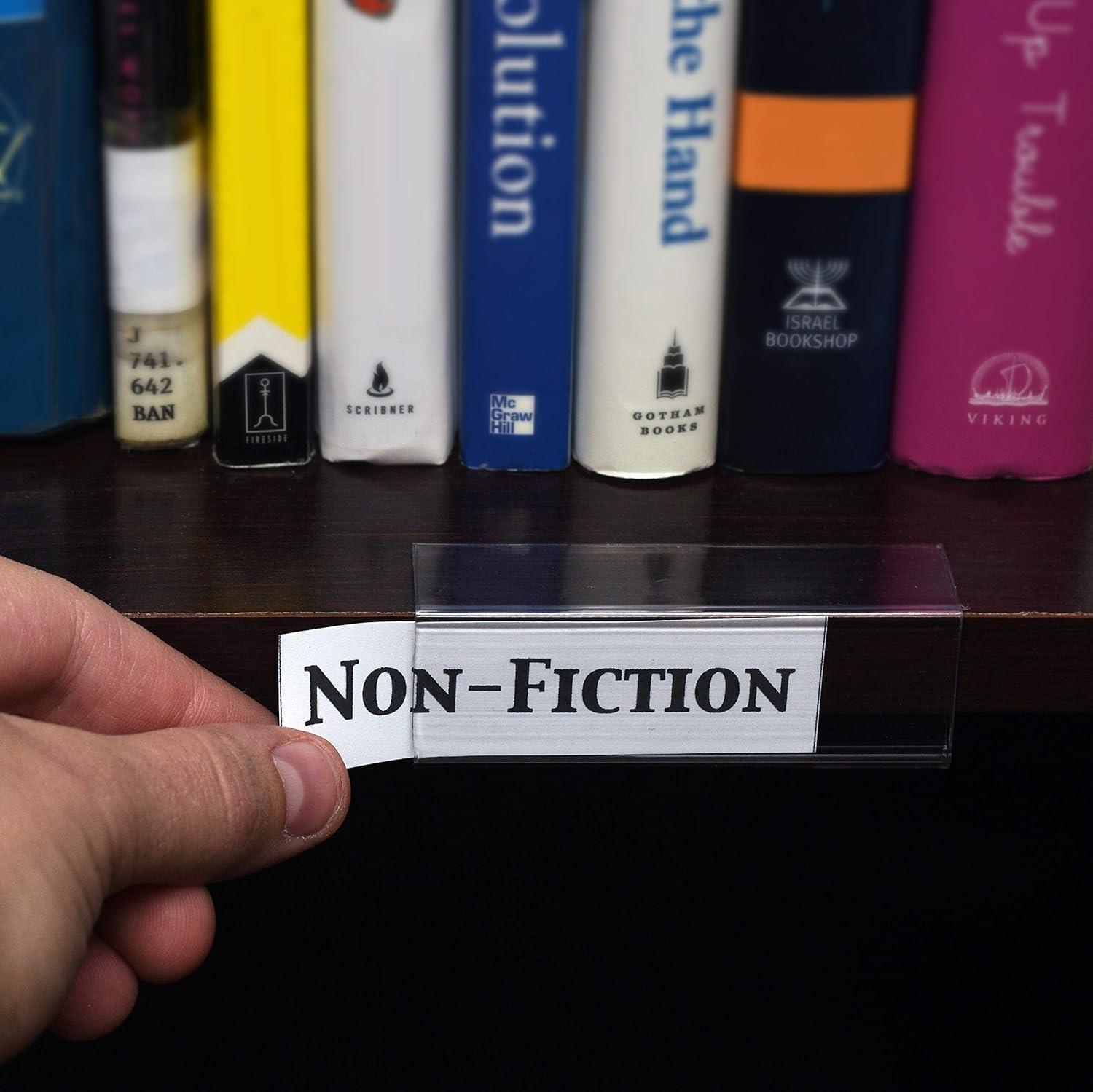 GlossyEnd Pack of 25 Clear Plastic Shelf Label Holder, Wood Shelf Sign and Ticket Holder, Clips On to Shelves 1/2" to 5/8" Thick - 3" x 7/8" Natural Minimalist Style