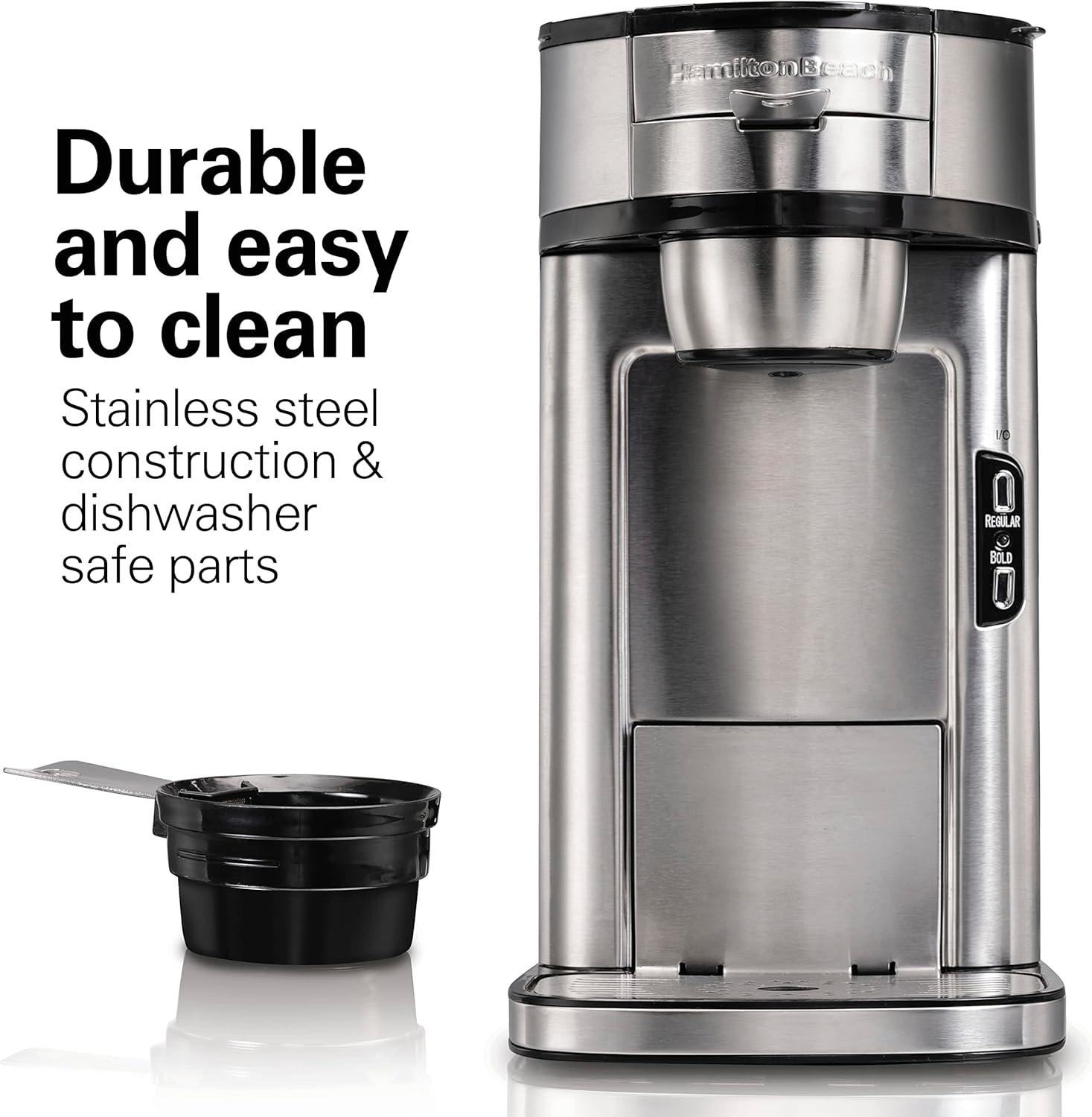 Hamilton Beach The Scoop Single Serve Coffee Maker & Fast Grounds Brewer, Brews in Minutes, 8-14oz. Cups, Stainless Steel