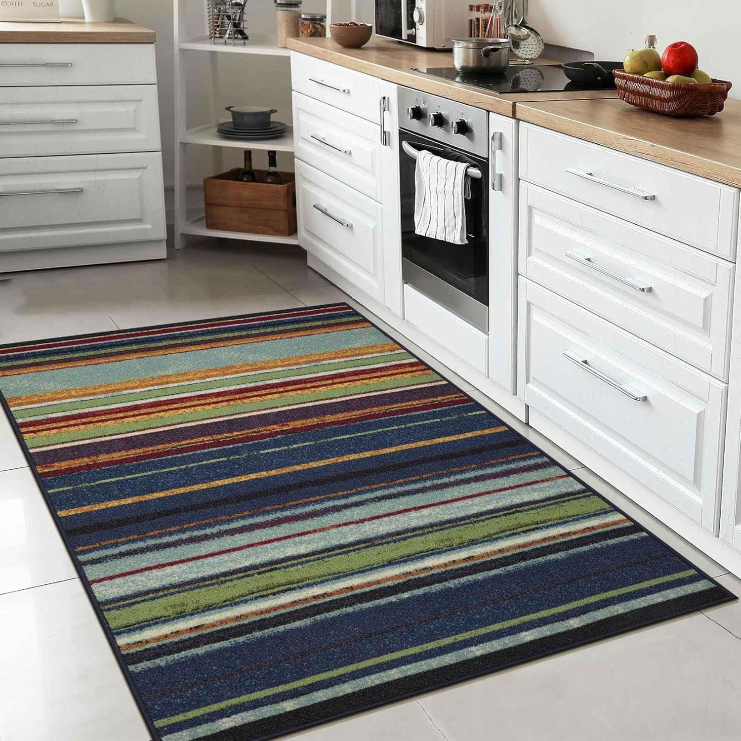 Machine Washable Non-Slip Vintage Striped Area Rug For Living Room, Hallway Runner, Entryway Rug