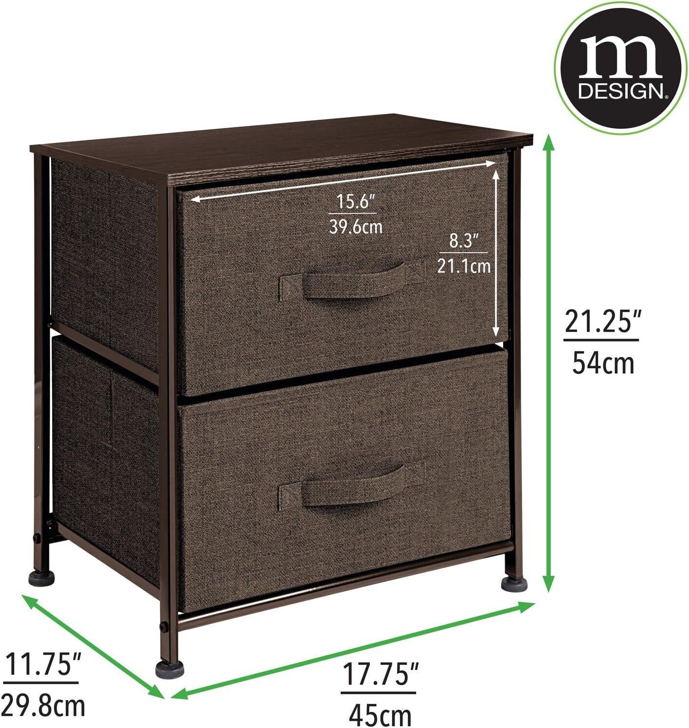 Wood Top Metal Frame 2 Drawer Night Stand