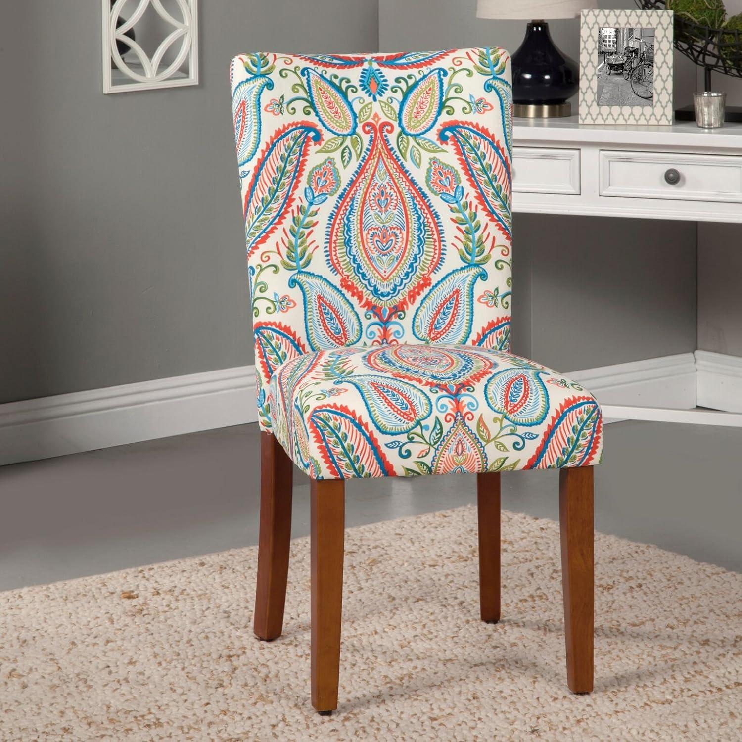 Classic Multicolor Linen and Wood Parsons Side Chair Set