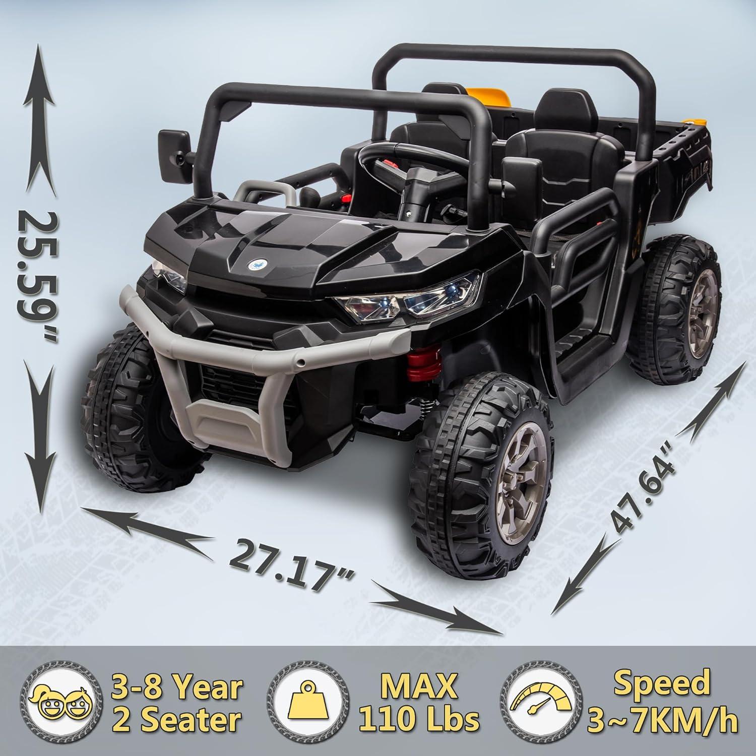 Xuanlur 24V 2 Seater Kids Ride on Car Truck, Ride on UTV W/ 2x200W Motor, 24 Volt Ride on Toys W/ Dump Bed/Shovel, Electric Car for Kids W/ Durable Tires, LED Light, Music, Remote Control, Blue