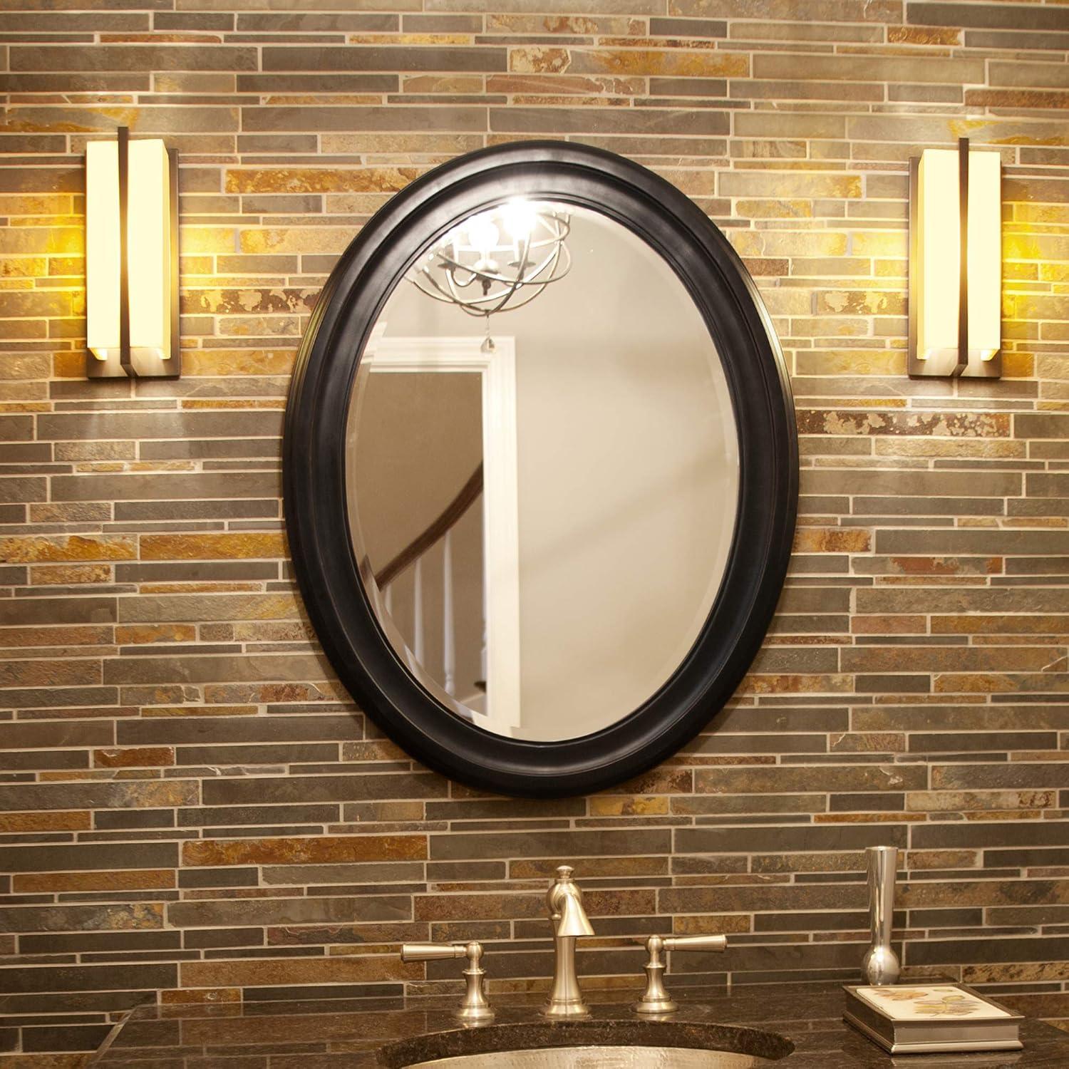 Oval George Decorative Wall Mirror Black - Howard Elliott: Wood Frame, Beveled, Ready to Hang