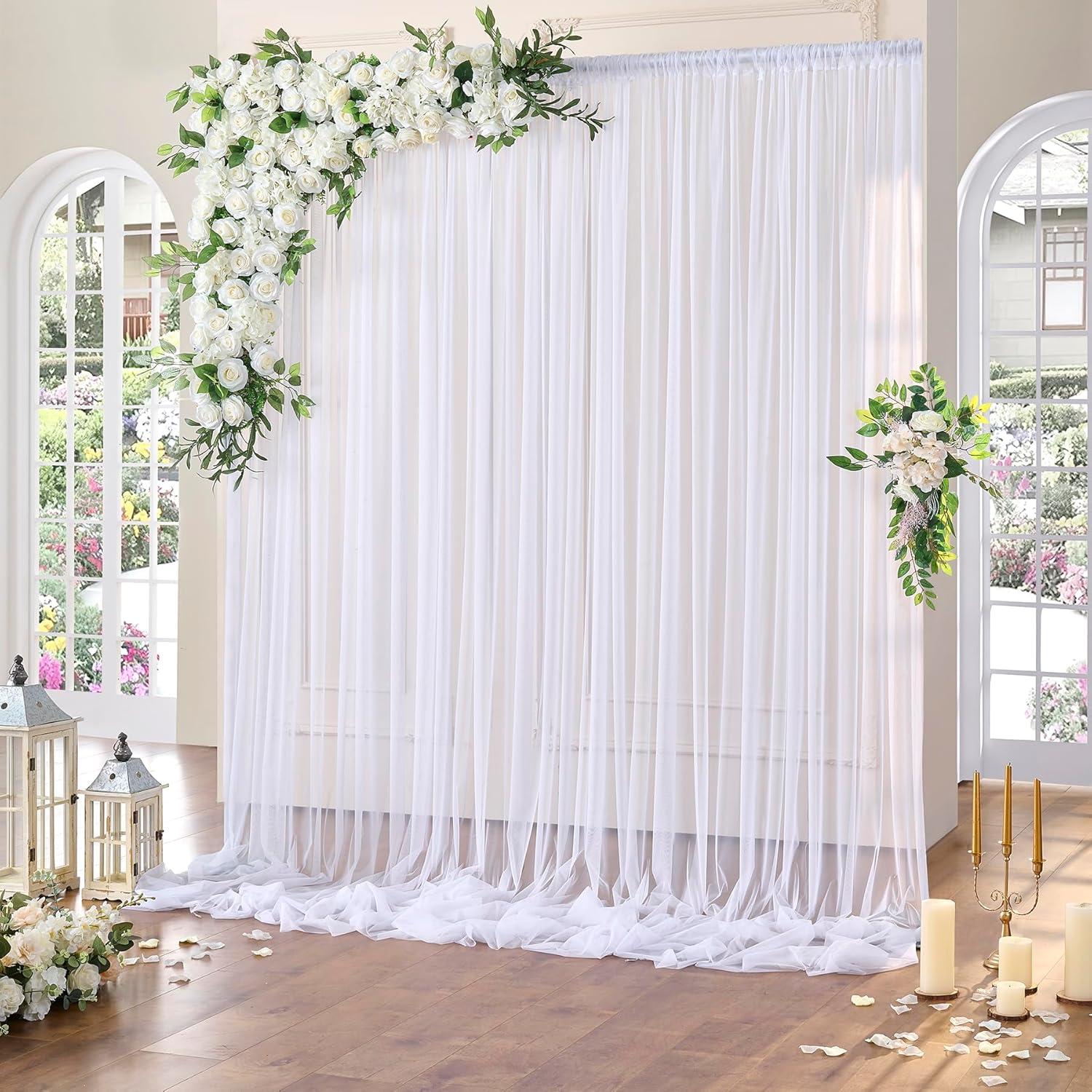 10x10ft White Backdrop Curtain for Parties Wrinkle Free Wedding Baby Curtain Backdrops for Birthday Party