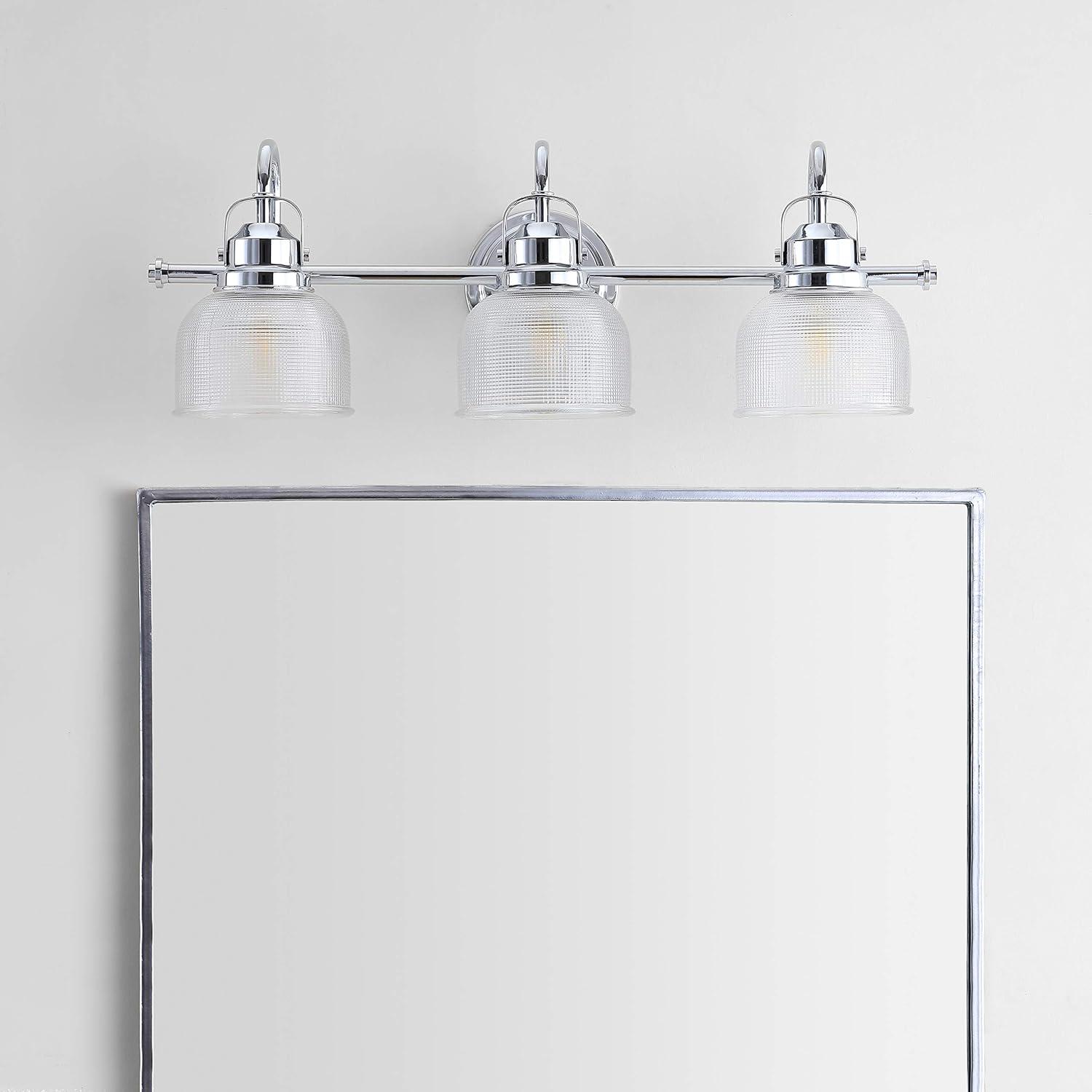 RADIANCE Goods Industrial-Style 3 Light Chrome Finish Bath Vanity Wall Fixture Clear Prismatic Glass 25" Wide