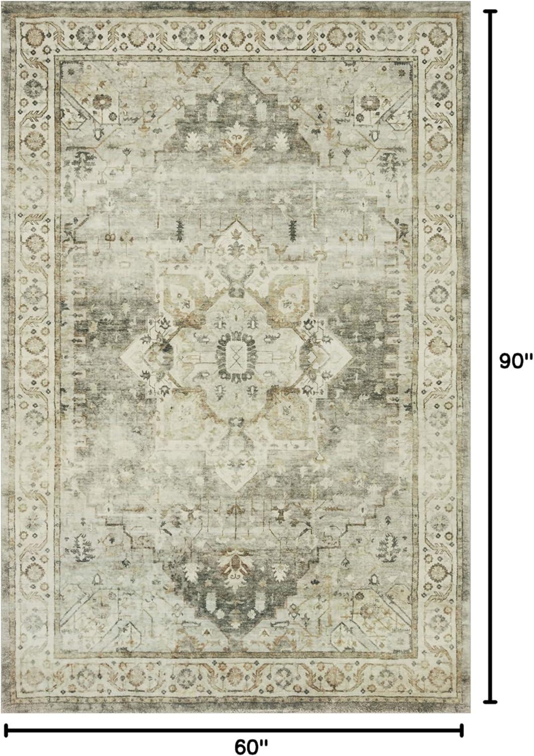 Rosette Sage and Beige 5' x 7'6" Plush Synthetic Area Rug