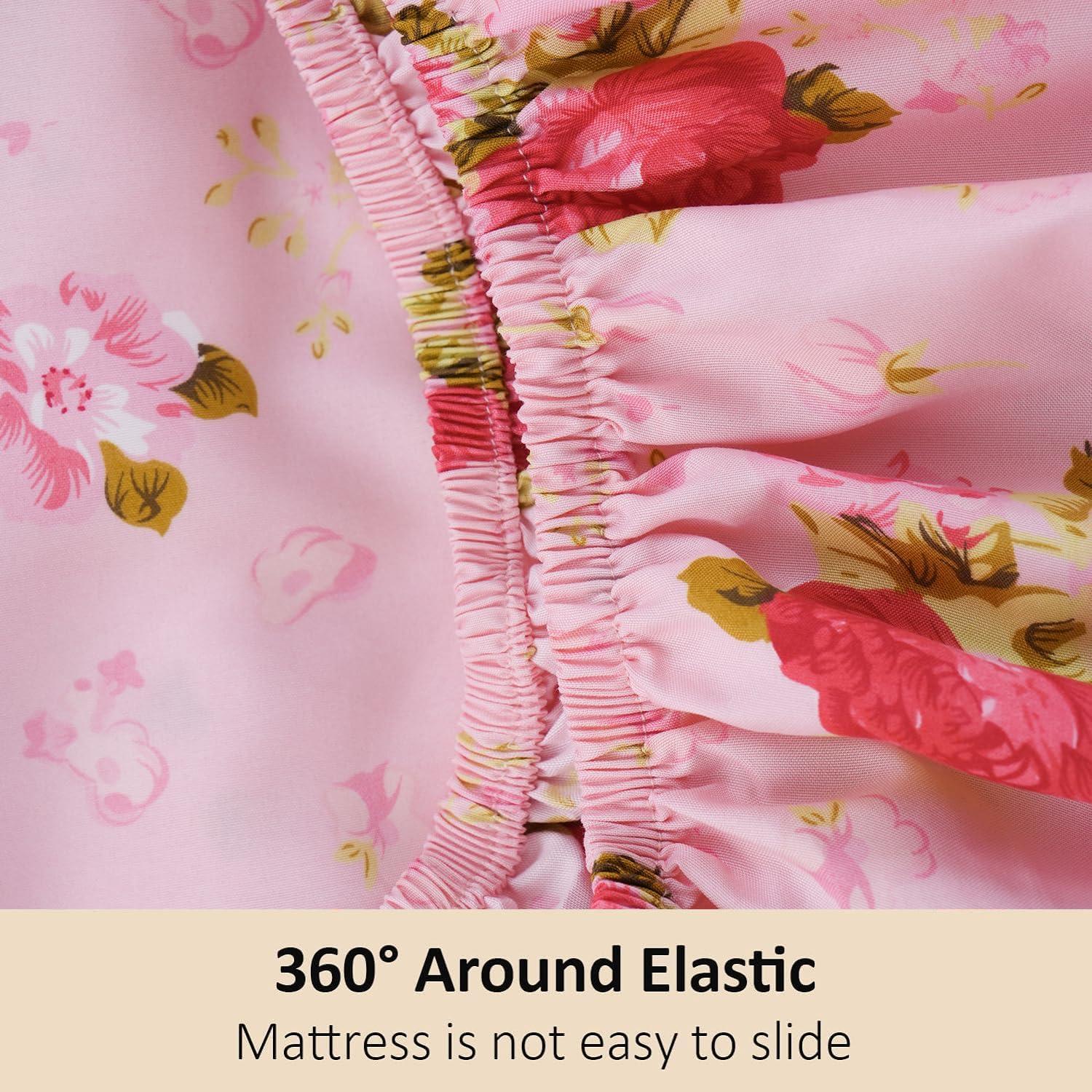 MEISHANG Twin Sheet Set - Floral Sheets Deep Pocket Ultra Soft Brushed Microfiber with Up to 16" Mattresses - Wrinkle Free - 3 Pieces(Twin,Rose Flower)